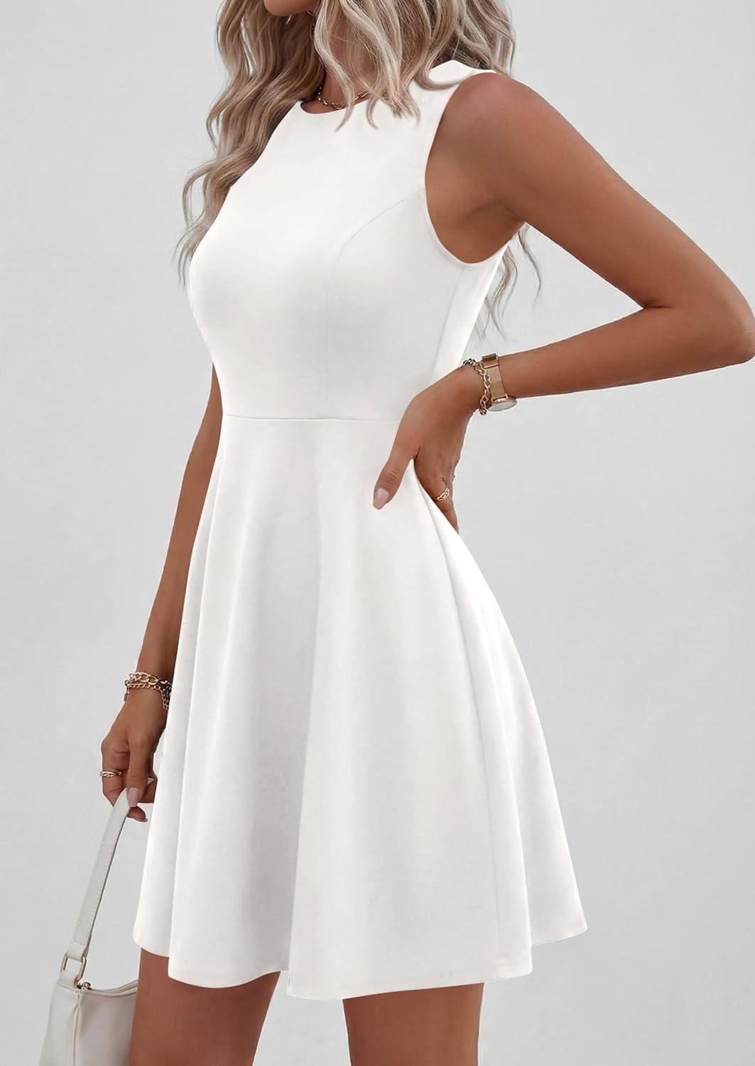 imagePRETTYGARDEN Cocktail Dresses for Women Summer 2026 Elegant Classy Spring A Line Sleeveless Mini Short Party Dress PocketsWhite
