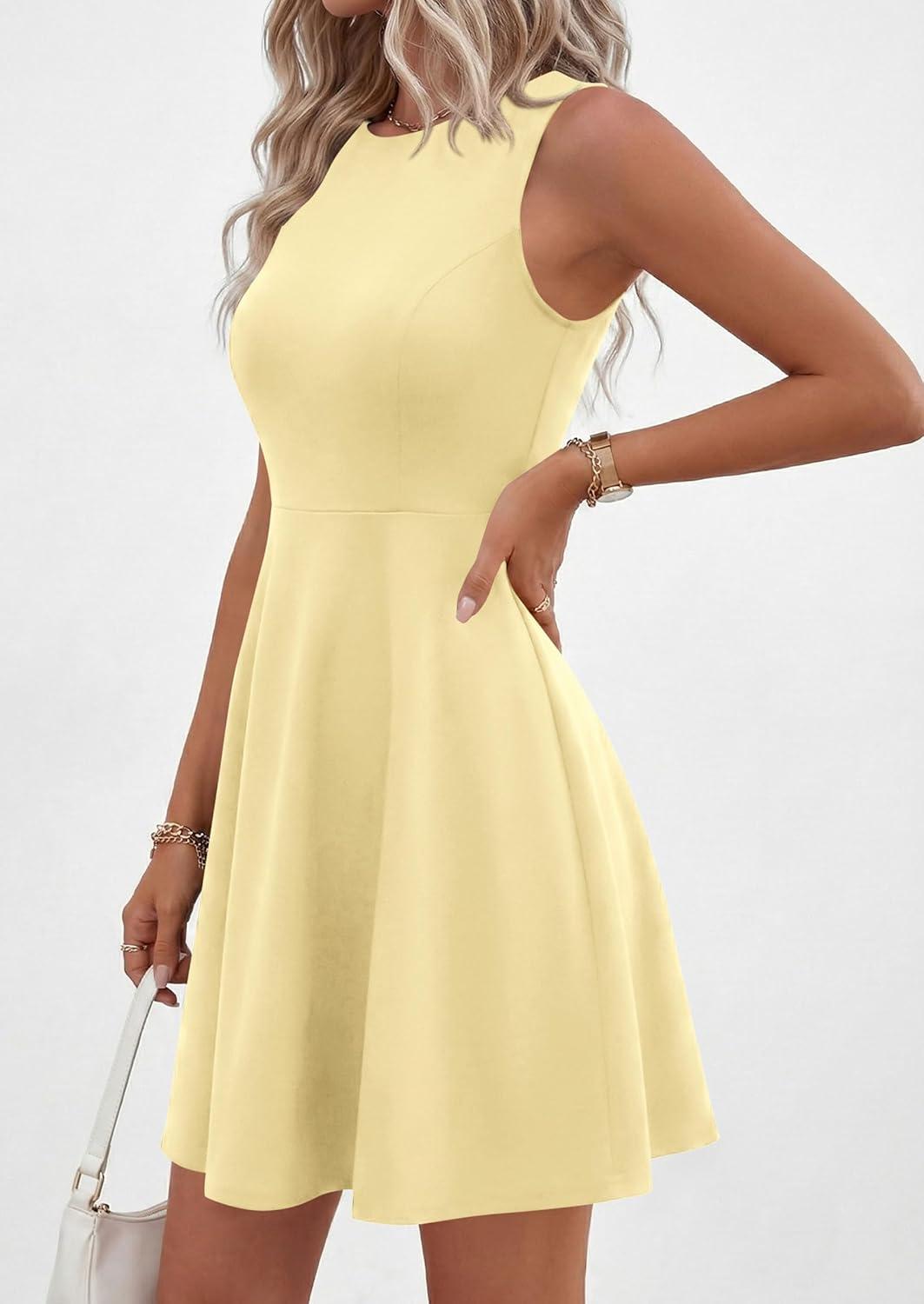 imagePRETTYGARDEN Cocktail Dresses for Women Summer 2026 Elegant Classy Spring A Line Sleeveless Mini Short Party Dress PocketsYellow