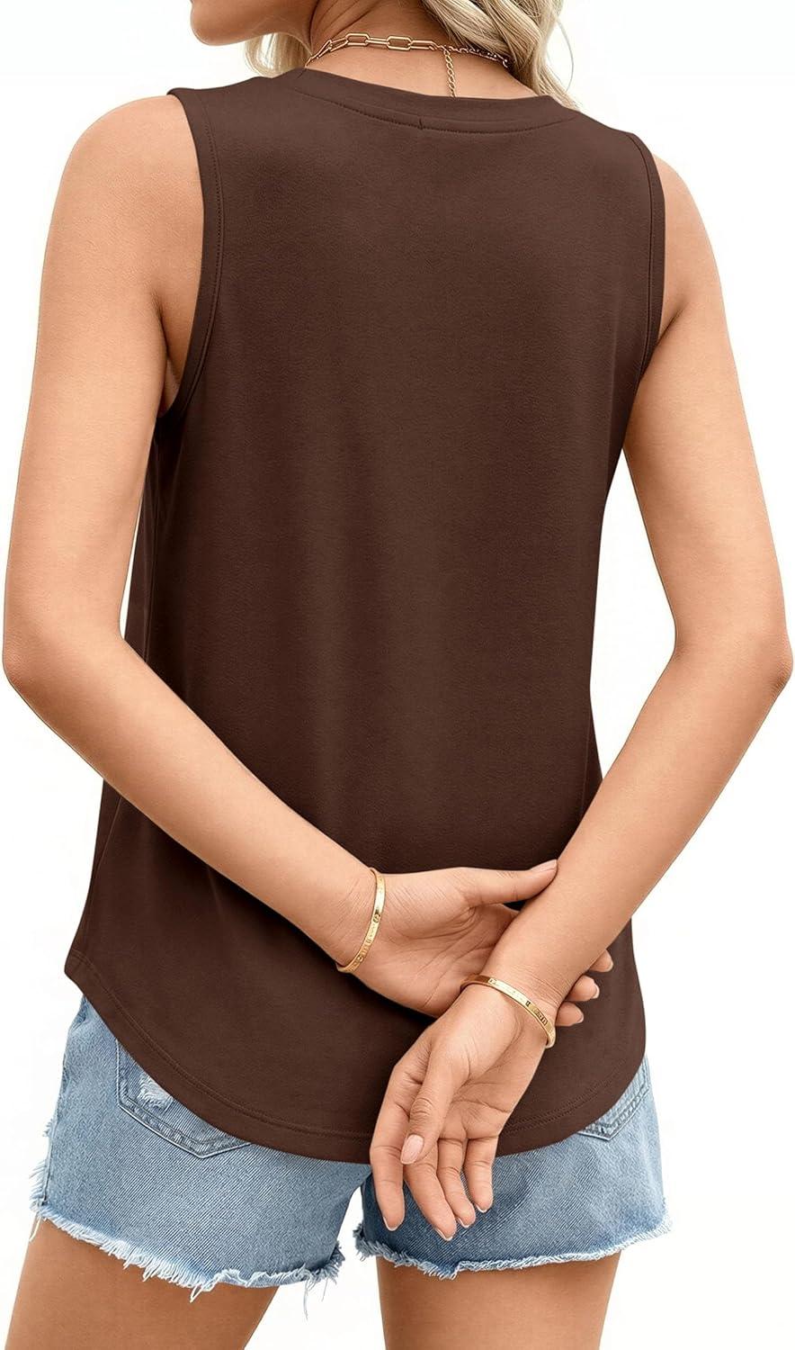 imagePRETTYGARDEN Sleeveless Tops for Women 2026 Summer Tank Tops Spring Fashion Casual Loose Fit Shirts Beach Vacation ClothesBrown