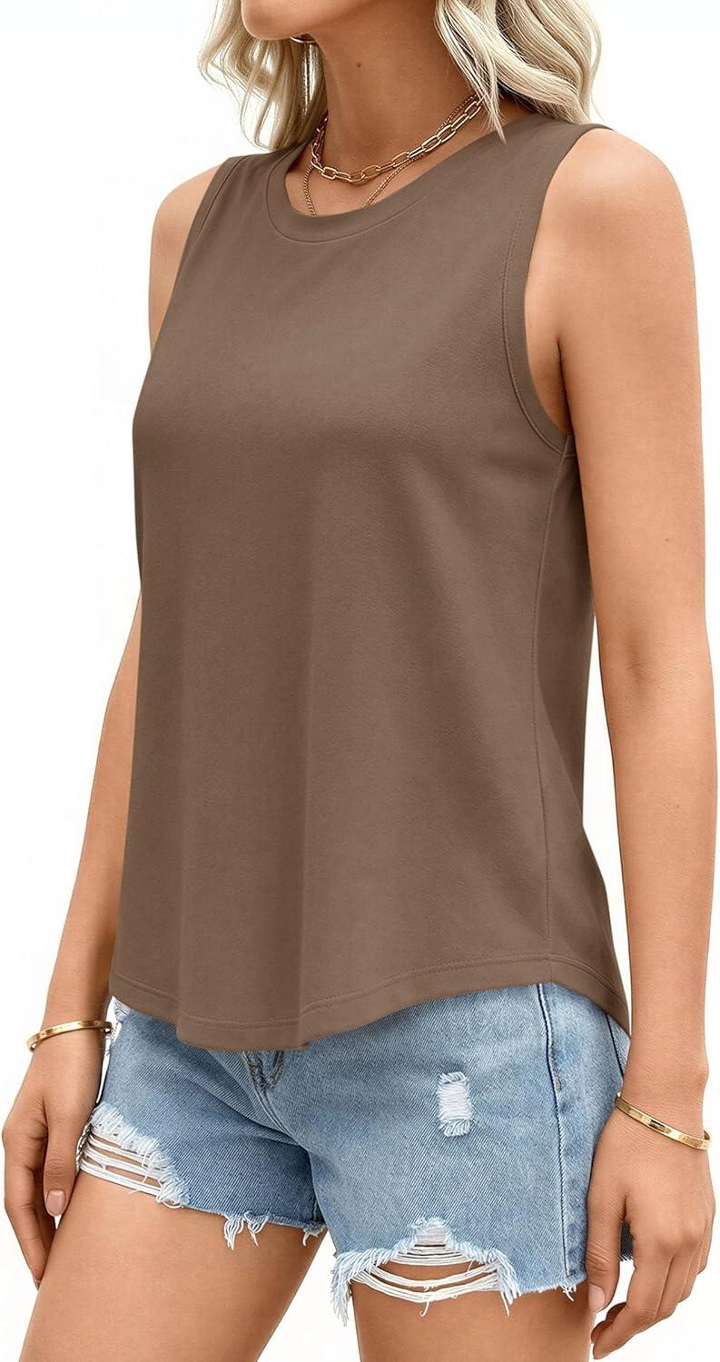 imagePRETTYGARDEN Sleeveless Tops for Women 2026 Summer Tank Tops Spring Fashion Casual Loose Fit Shirts Beach Vacation ClothesKhaki