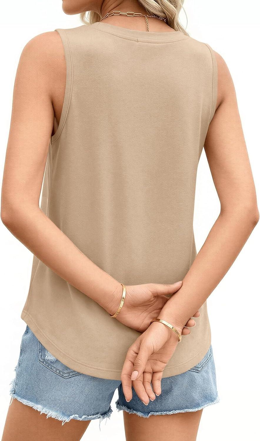 imagePRETTYGARDEN Sleeveless Tops for Women 2026 Summer Tank Tops Spring Fashion Casual Loose Fit Shirts Beach Vacation ClothesLight Khaki