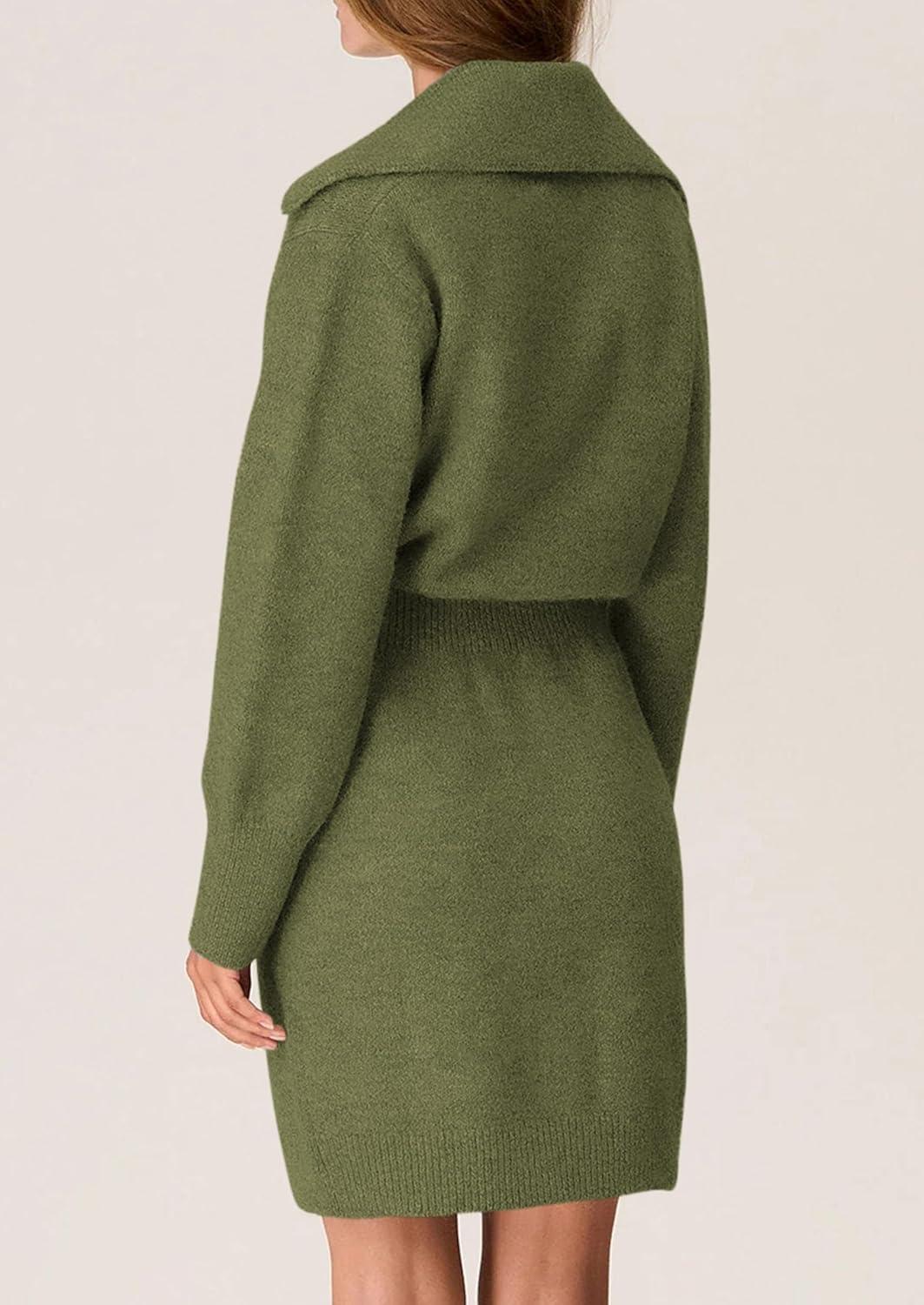 imagePRETTYGARDEN Sweater Dresses for Women 2026 Trendy Long Sleeve Button Down Short Mini Fall Winter DressArmy Green