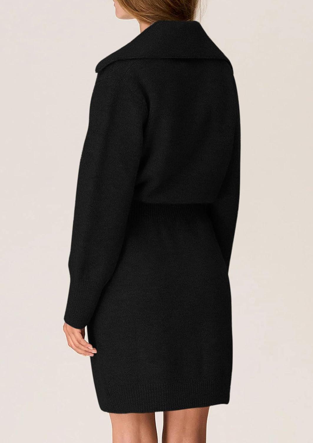 imagePRETTYGARDEN Sweater Dresses for Women 2026 Trendy Long Sleeve Button Down Short Mini Fall Winter DressBlack