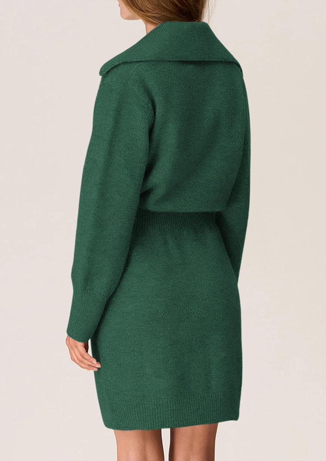 imagePRETTYGARDEN Sweater Dresses for Women 2026 Trendy Long Sleeve Button Down Short Mini Fall Winter DressDark Green