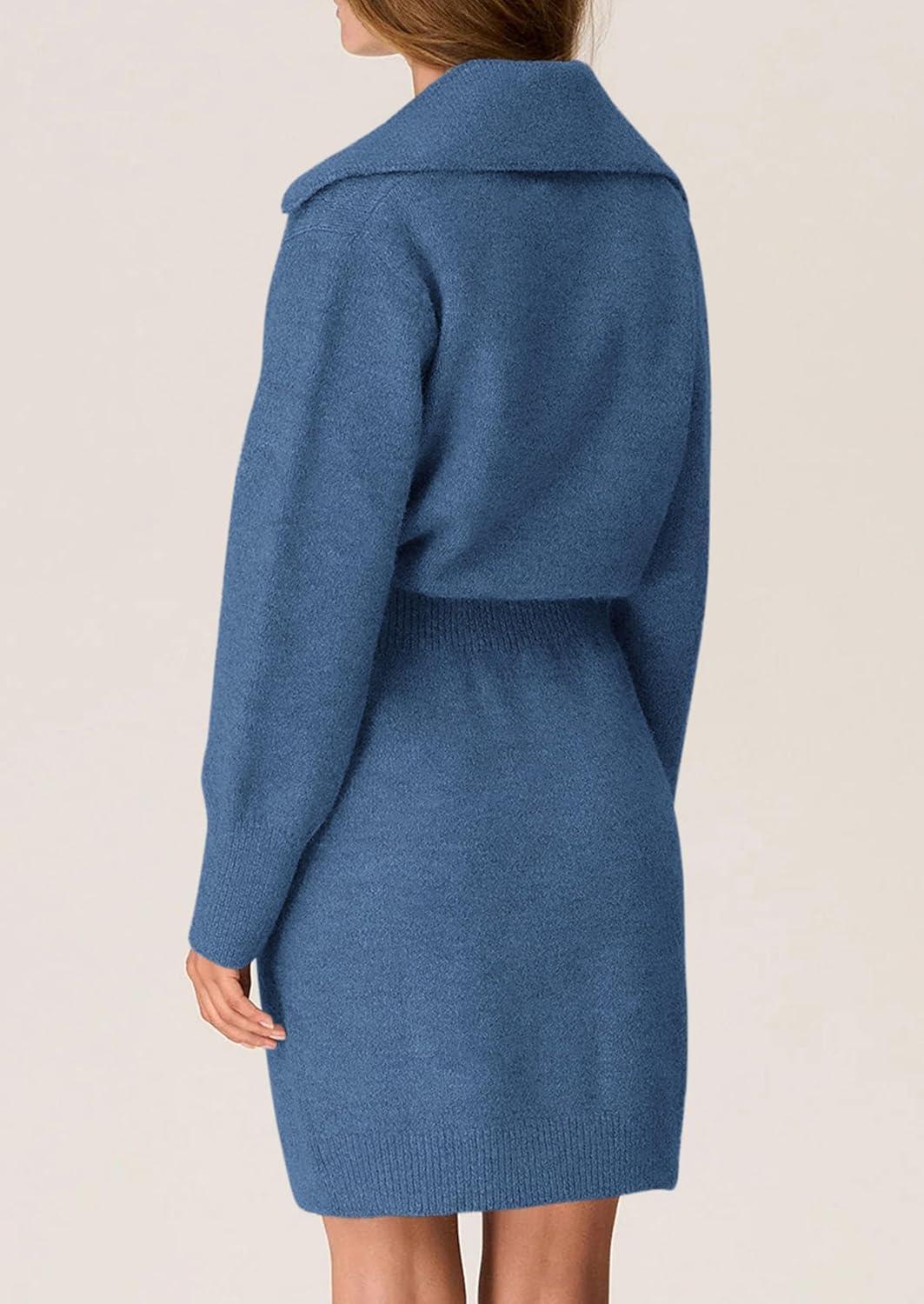 imagePRETTYGARDEN Sweater Dresses for Women 2026 Trendy Long Sleeve Button Down Short Mini Fall Winter DressMist Blue