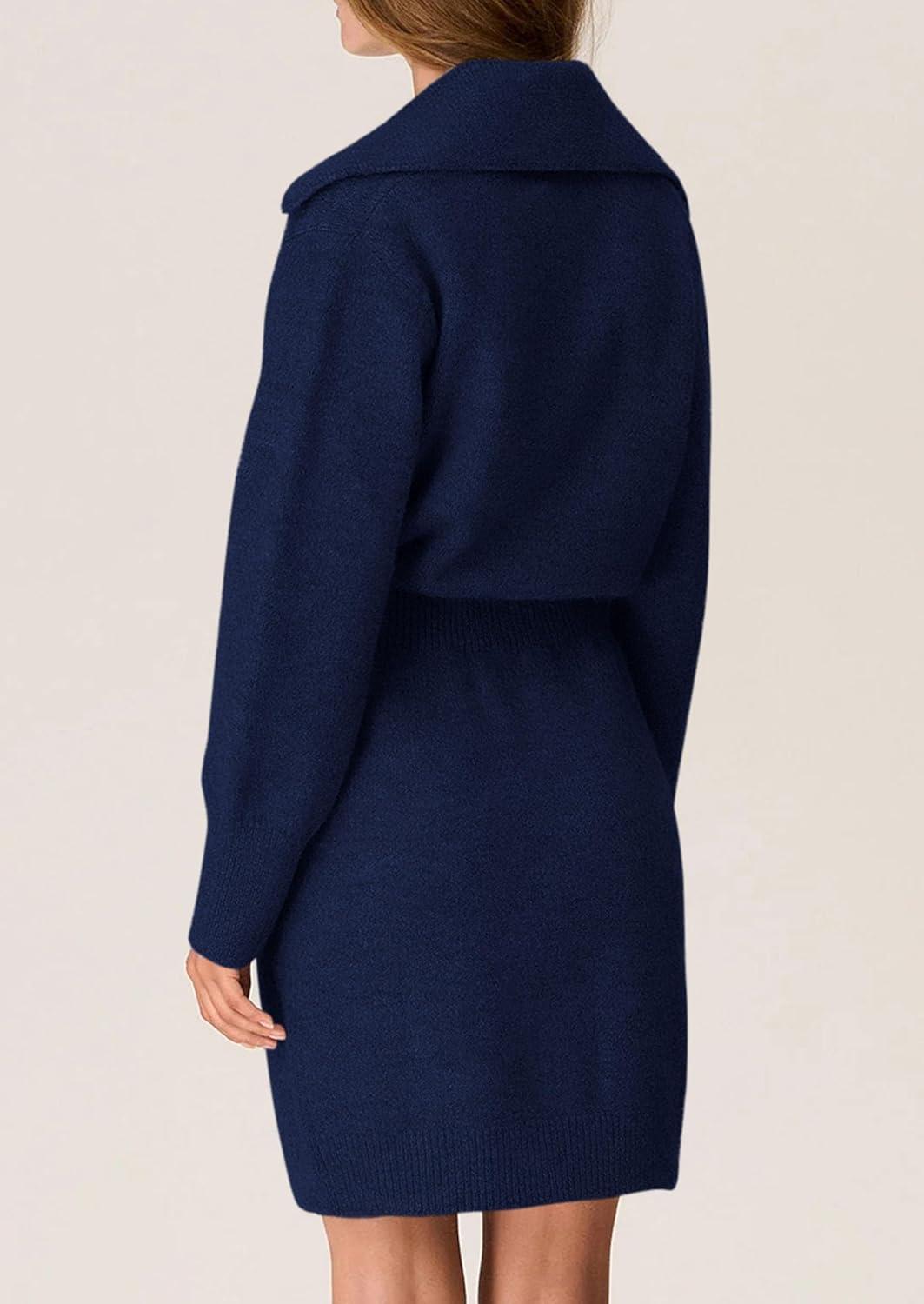 imagePRETTYGARDEN Sweater Dresses for Women 2026 Trendy Long Sleeve Button Down Short Mini Fall Winter DressNavy