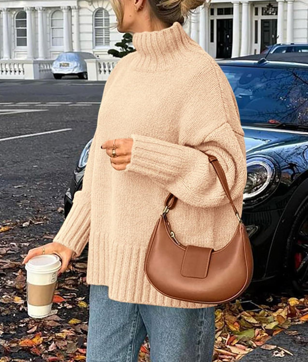 imagePRETTYGARDEN Womens 2025 Fall Oversized Sweaters Turtleneck Casual Long Sleeve Chunky Knit Pullover Tops Winter ClothesBeige