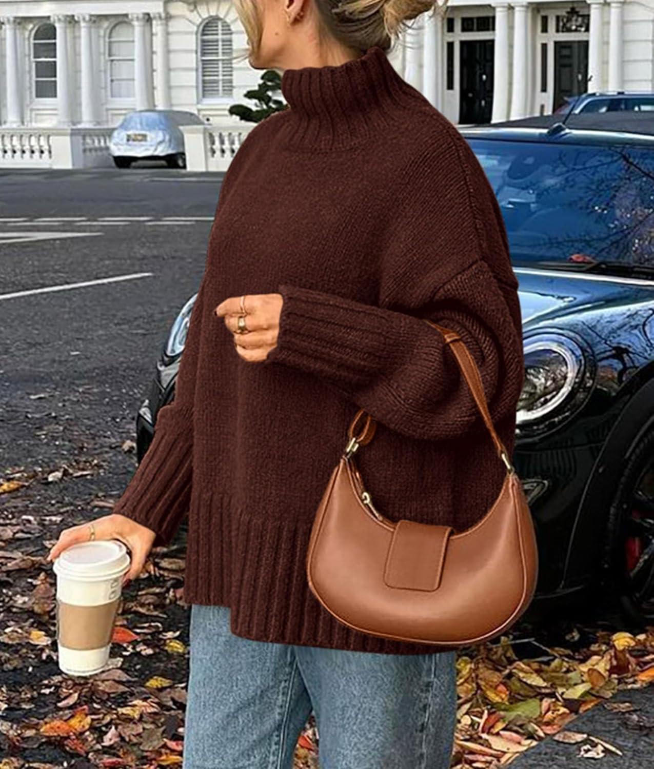 imagePRETTYGARDEN Womens 2025 Fall Oversized Sweaters Turtleneck Casual Long Sleeve Chunky Knit Pullover Tops Winter ClothesCoffee