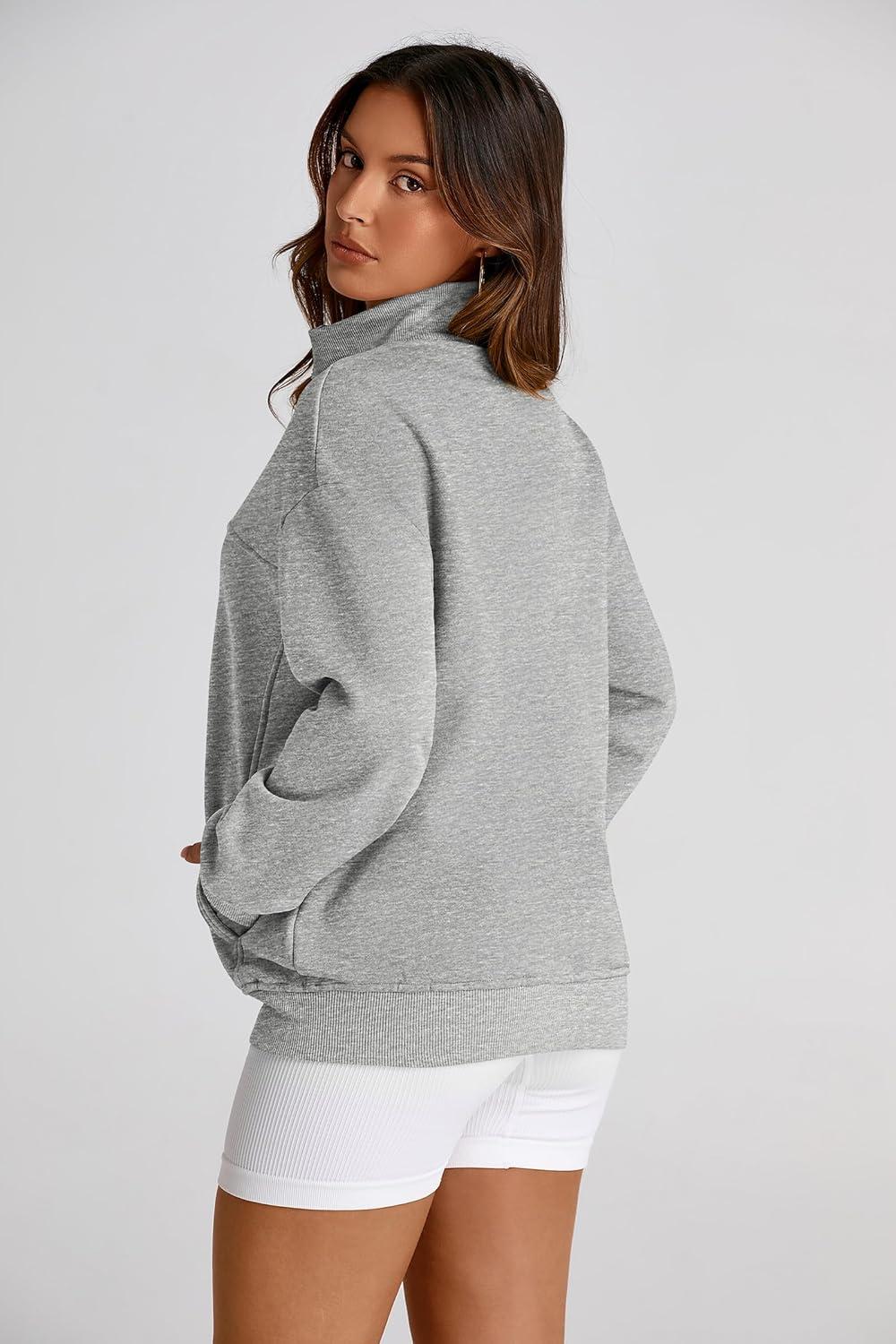 imagePRETTYGARDEN Womens 2025 Spring Fall Fashion Full Zip Up Sweatshirt Long Sleeve Loose Fit Trendy Casual Jacket with PocketsLight Grey