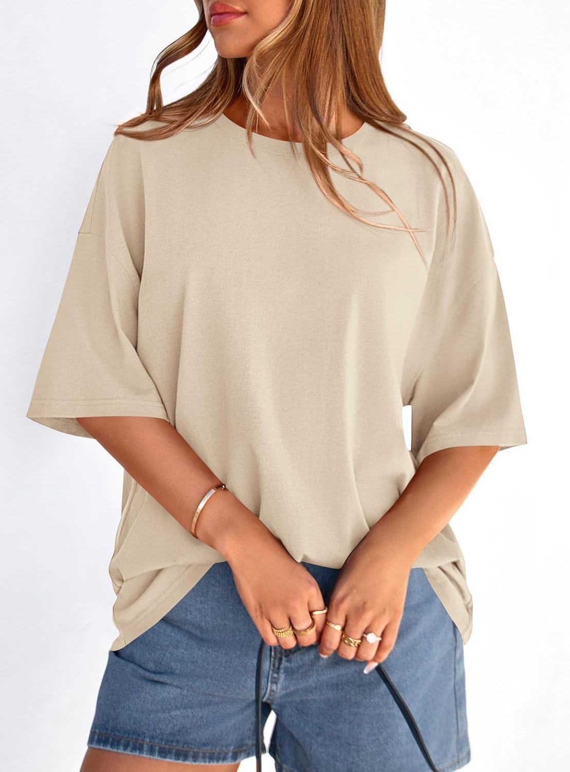 imagePRETTYGARDEN Womens 2026 Spring Going Out Tops Casual Short Sleeve Crewneck Loose Fit Basic Oversized T Shirts Summer OutfitsApricot