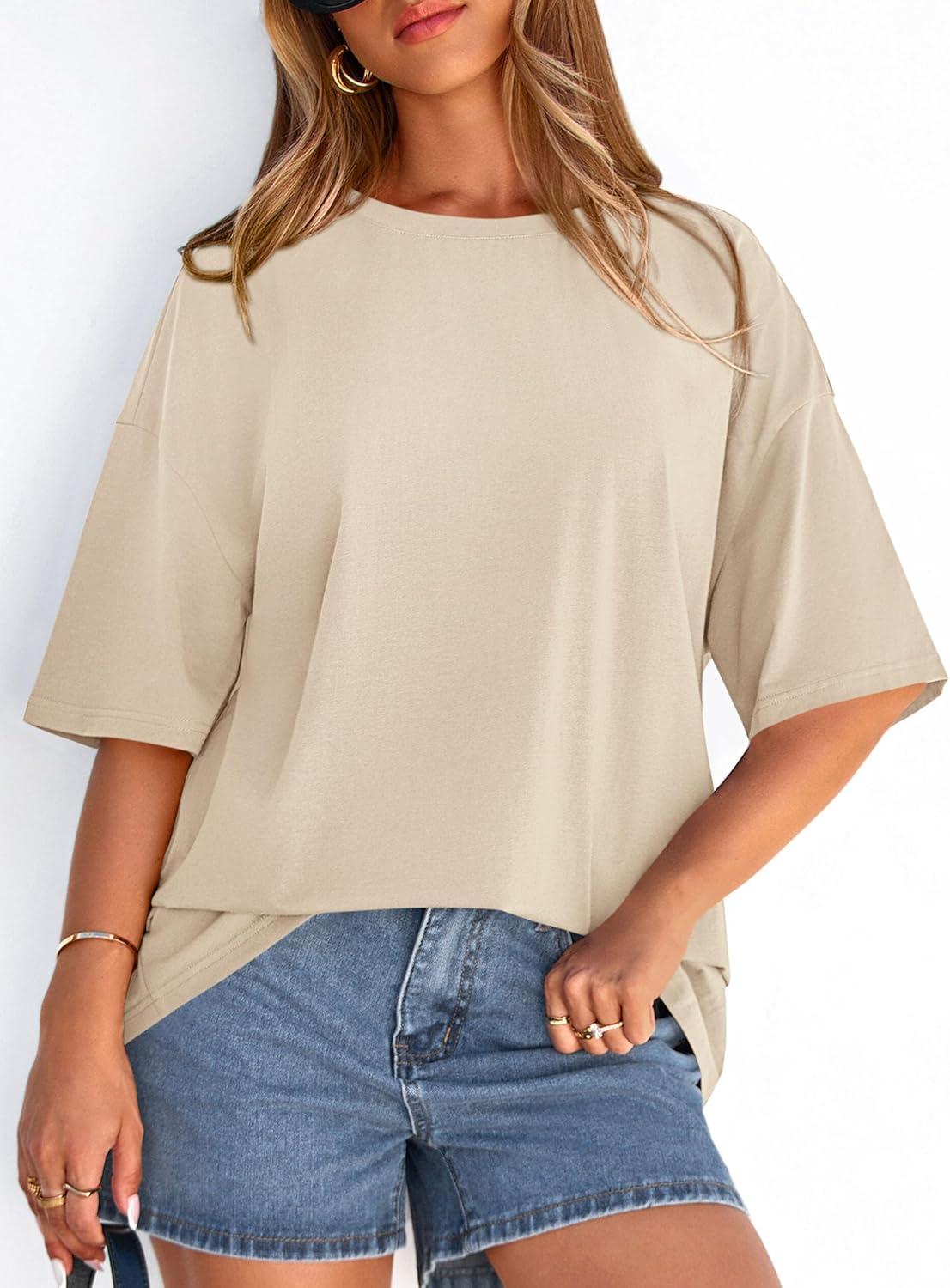 imagePRETTYGARDEN Womens 2026 Spring Going Out Tops Casual Short Sleeve Crewneck Loose Fit Basic Oversized T Shirts Summer OutfitsApricot