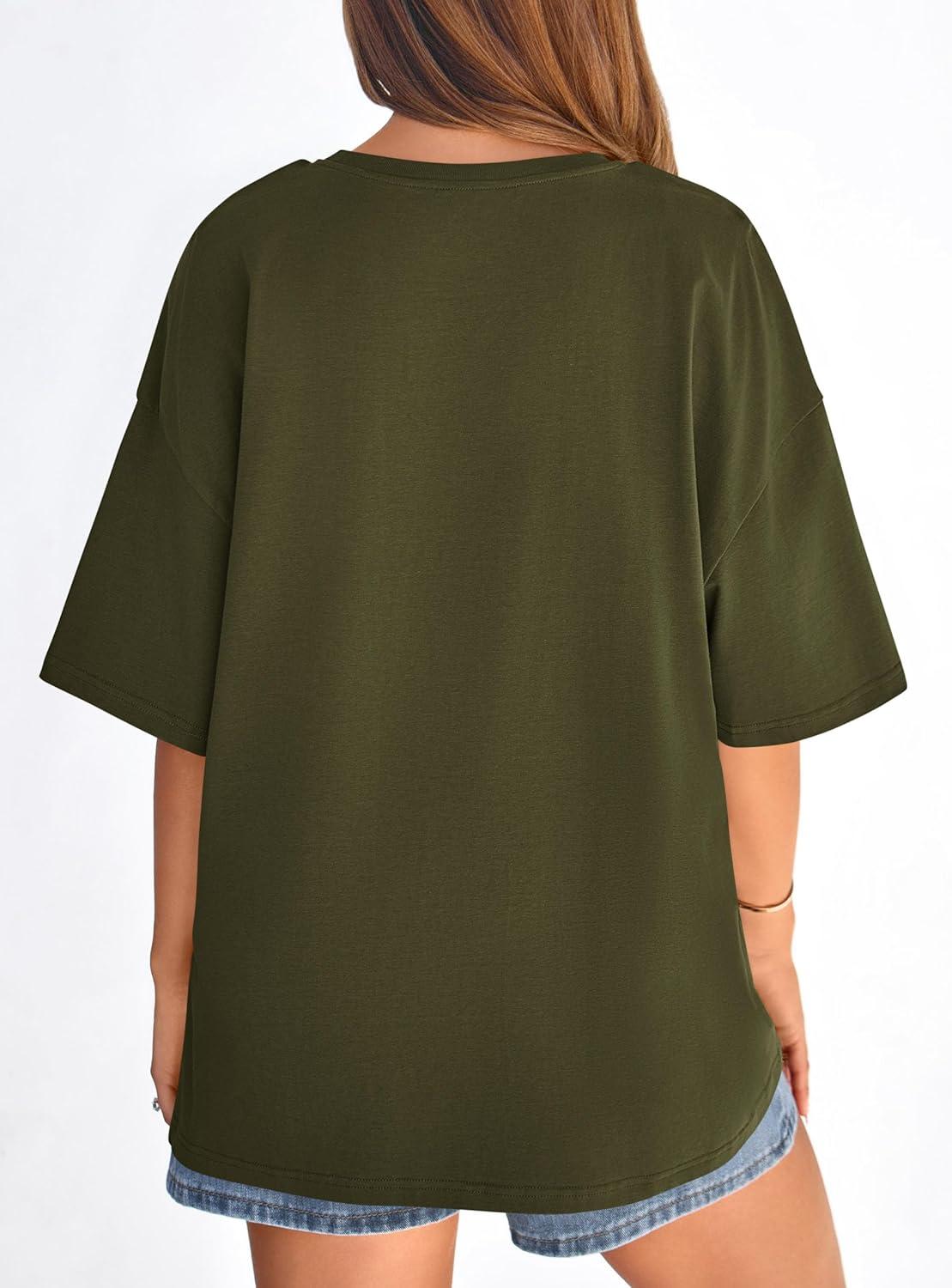 imagePRETTYGARDEN Womens 2026 Spring Going Out Tops Casual Short Sleeve Crewneck Loose Fit Basic Oversized T Shirts Summer OutfitsArmy Green