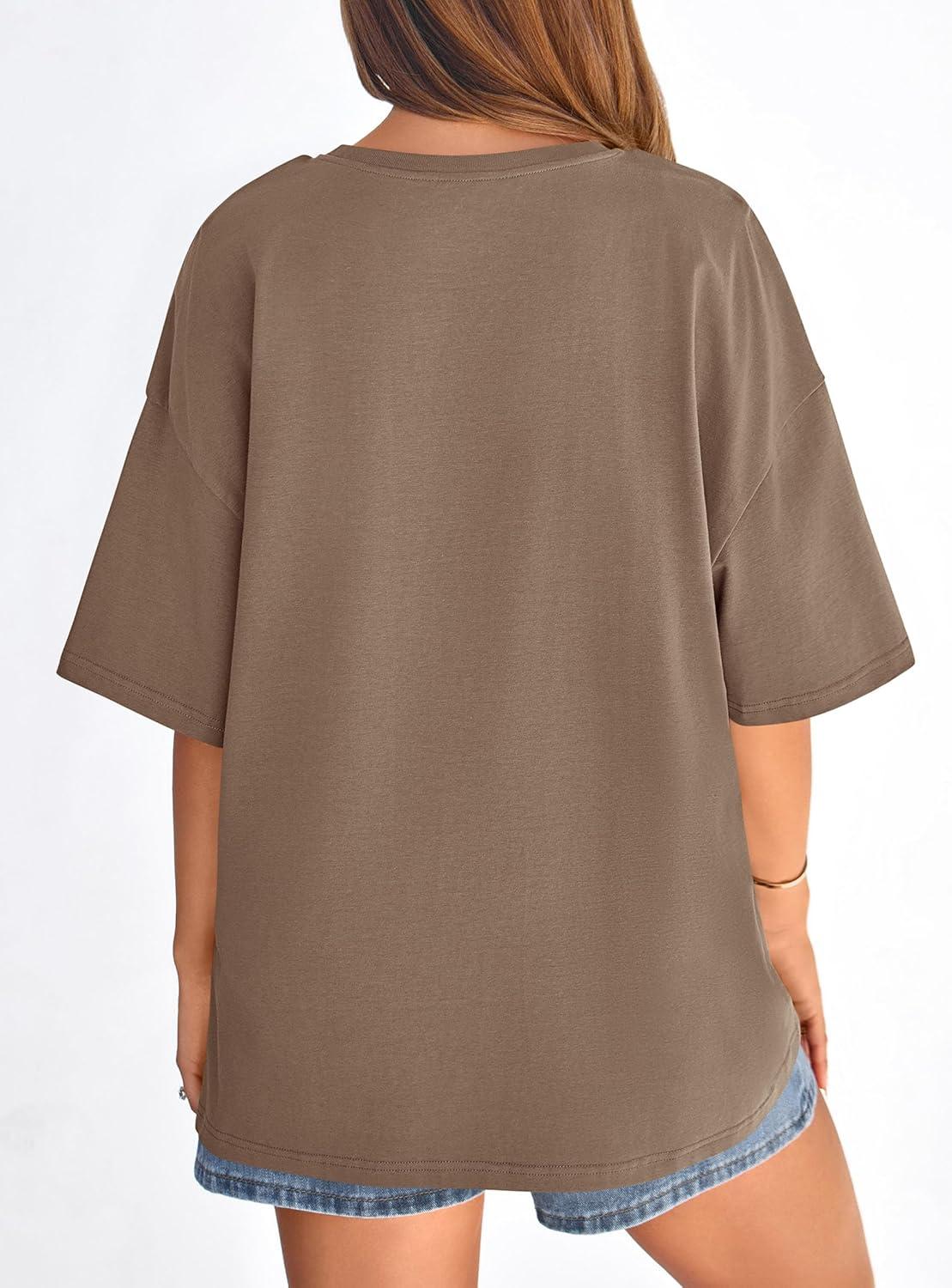 imagePRETTYGARDEN Womens 2026 Spring Going Out Tops Casual Short Sleeve Crewneck Loose Fit Basic Oversized T Shirts Summer OutfitsBrown