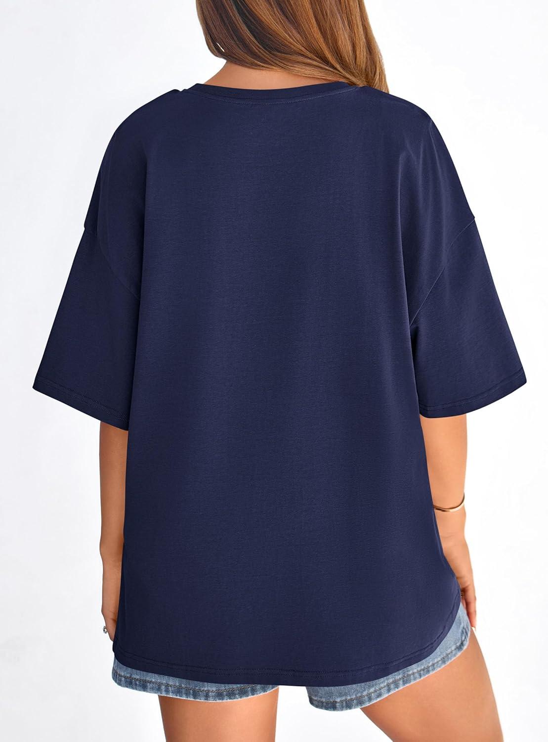 imagePRETTYGARDEN Womens 2026 Spring Going Out Tops Casual Short Sleeve Crewneck Loose Fit Basic Oversized T Shirts Summer OutfitsNavy Blue