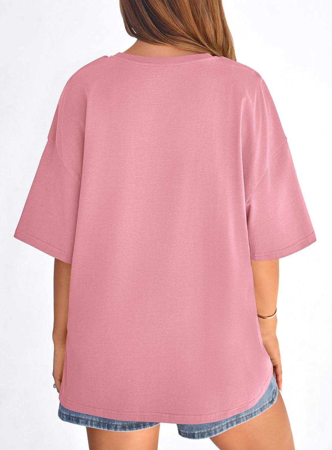 imagePRETTYGARDEN Womens 2026 Spring Going Out Tops Casual Short Sleeve Crewneck Loose Fit Basic Oversized T Shirts Summer OutfitsPink