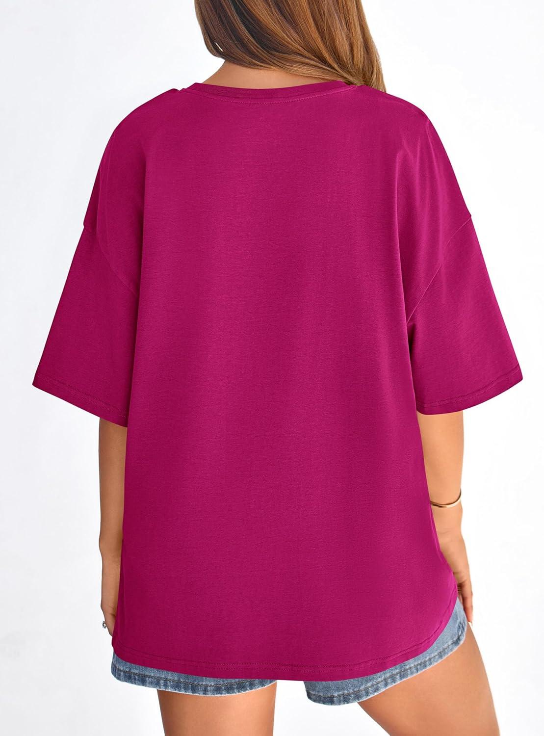 imagePRETTYGARDEN Womens 2026 Spring Going Out Tops Casual Short Sleeve Crewneck Loose Fit Basic Oversized T Shirts Summer OutfitsRose Red