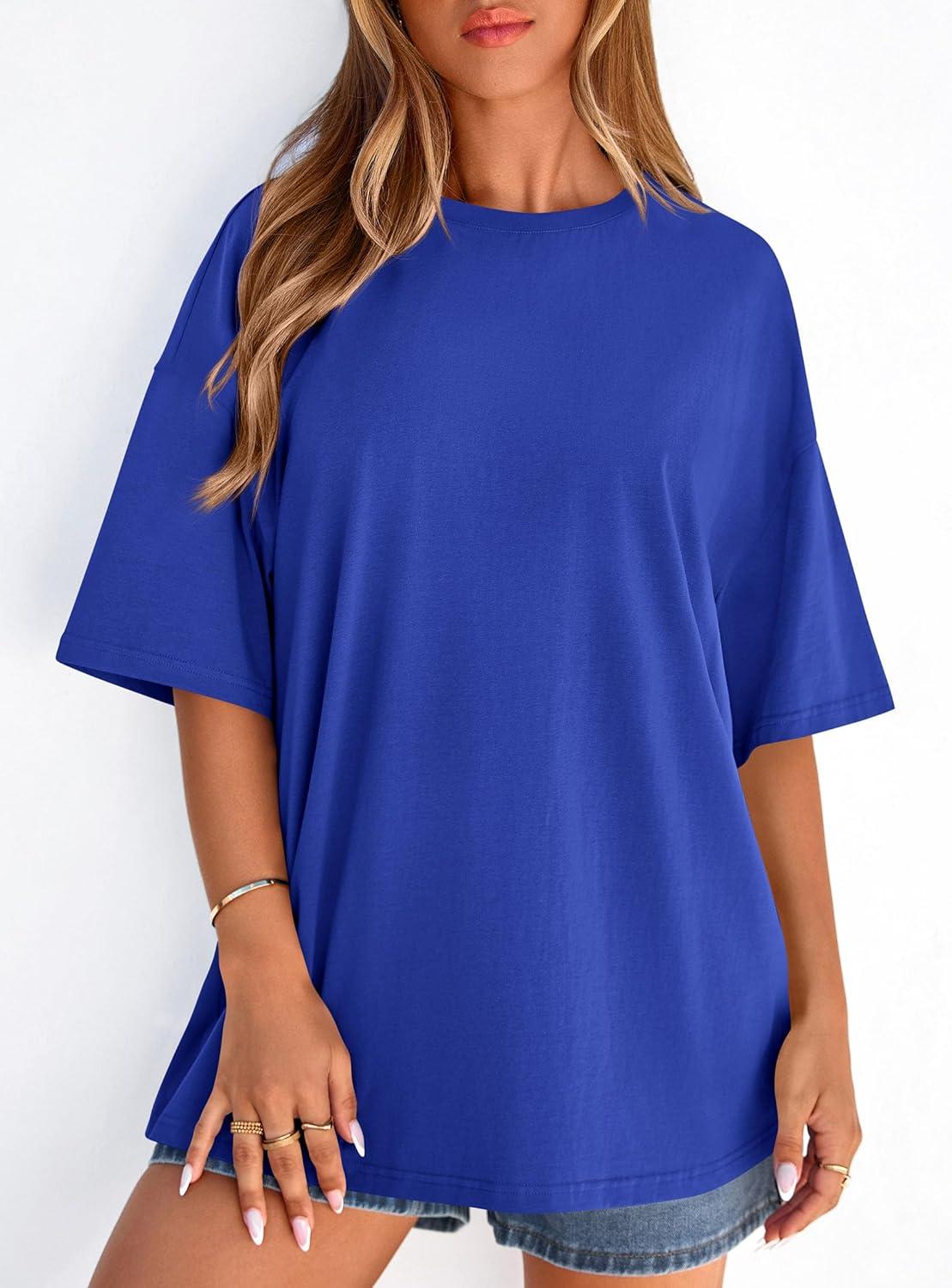 imagePRETTYGARDEN Womens 2026 Spring Going Out Tops Casual Short Sleeve Crewneck Loose Fit Basic Oversized T Shirts Summer OutfitsRoyal Blue