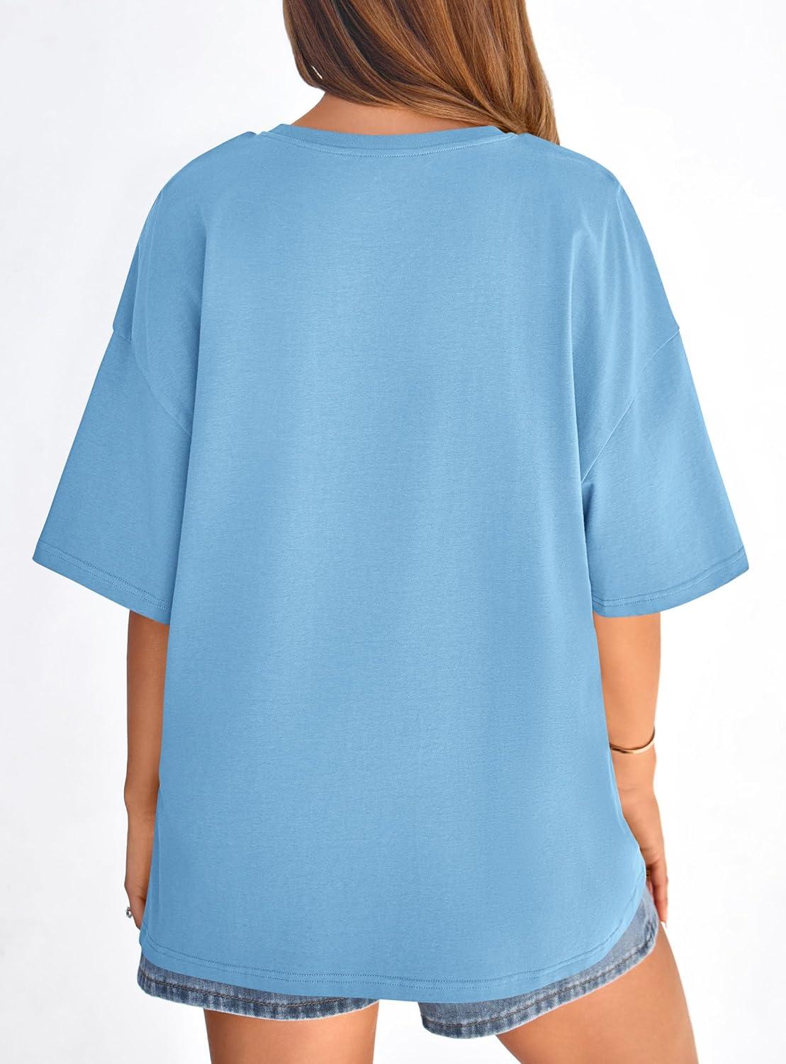 imagePRETTYGARDEN Womens 2026 Spring Going Out Tops Casual Short Sleeve Crewneck Loose Fit Basic Oversized T Shirts Summer OutfitsSky Blue