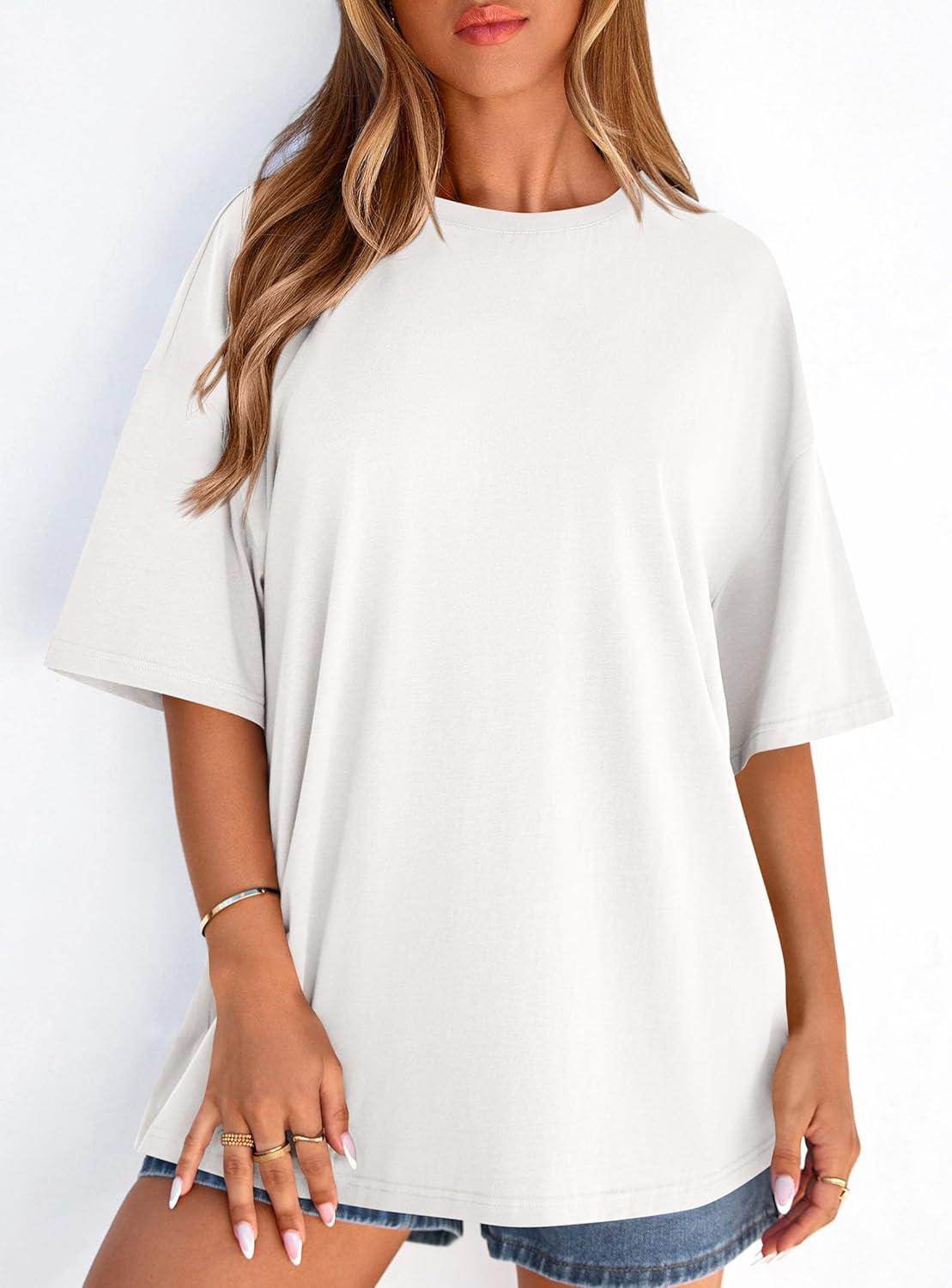 imagePRETTYGARDEN Womens 2026 Spring Going Out Tops Casual Short Sleeve Crewneck Loose Fit Basic Oversized T Shirts Summer OutfitsWhite