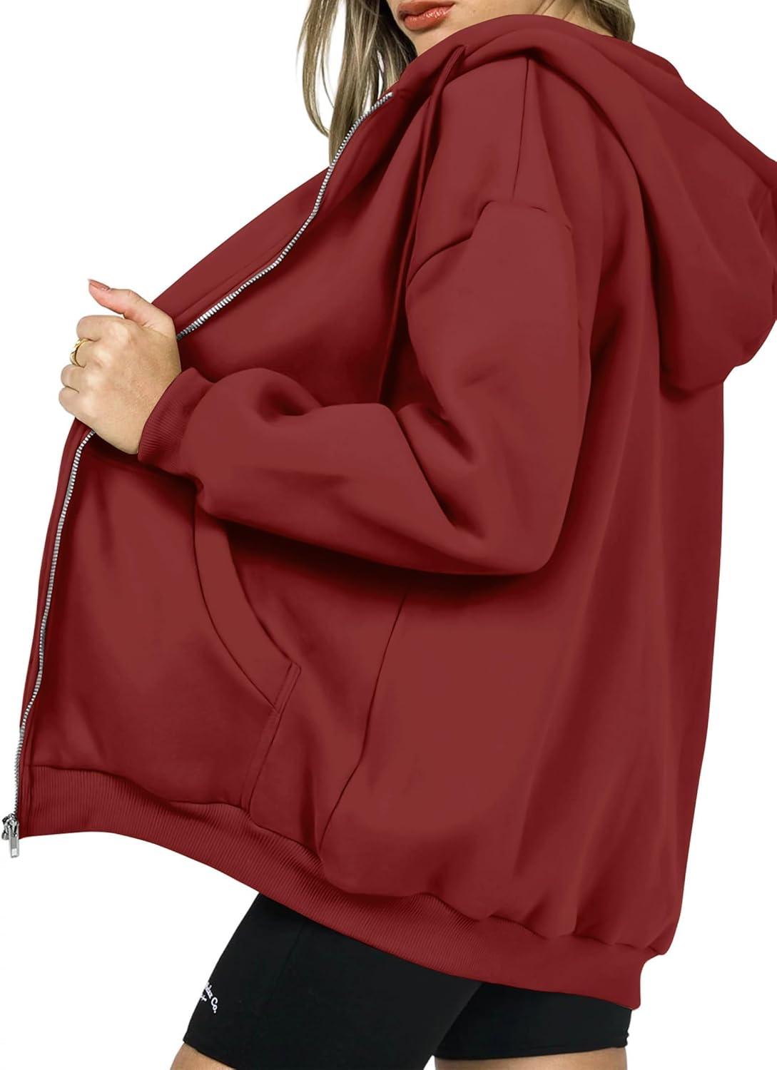 imagePRETTYGARDEN Womens 2026 Zip Up Y2K Hoodies Casual Long Sleeve Sweatshirts Fall Spring Track Jackets with PocketsBrown Red