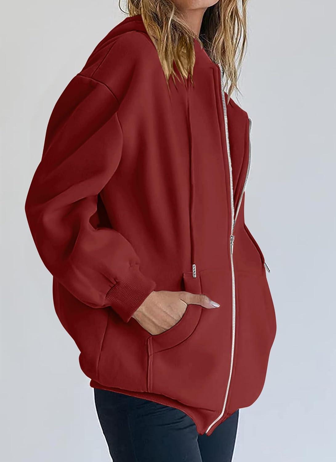 imagePRETTYGARDEN Womens 2026 Zip Up Y2K Hoodies Casual Long Sleeve Sweatshirts Fall Spring Track Jackets with PocketsBrown Red