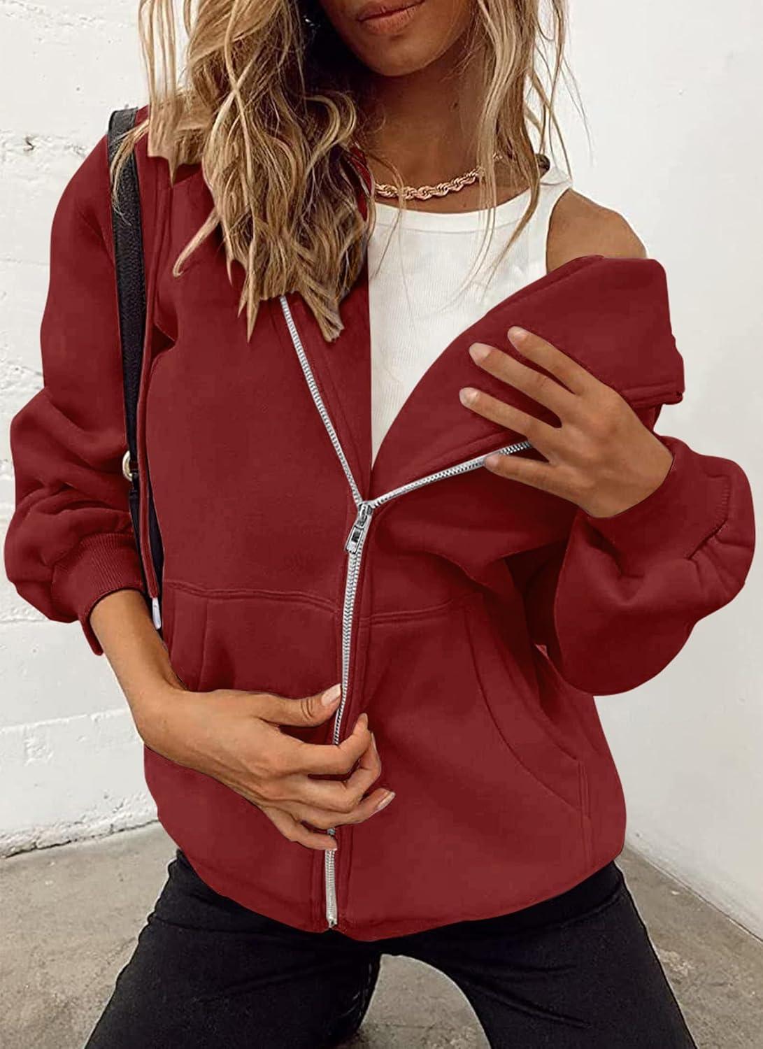 imagePRETTYGARDEN Womens 2026 Zip Up Y2K Hoodies Casual Long Sleeve Sweatshirts Fall Spring Track Jackets with PocketsBrown Red