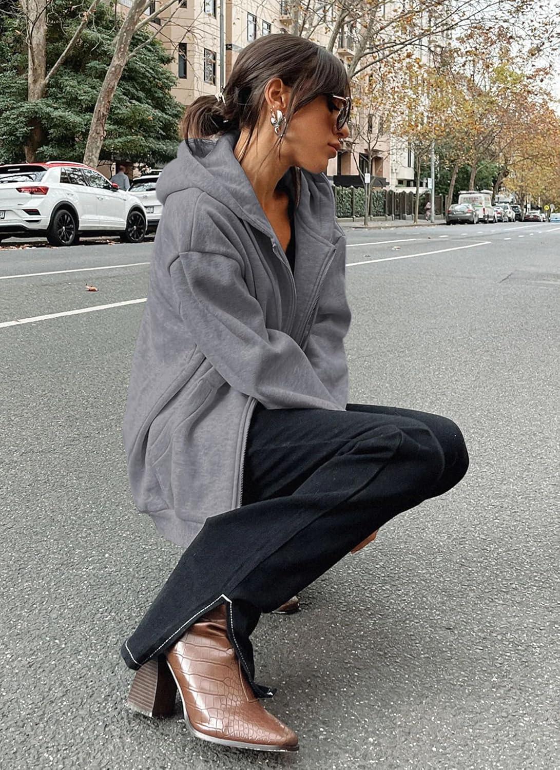 imagePRETTYGARDEN Womens 2026 Zip Up Y2K Hoodies Casual Long Sleeve Sweatshirts Fall Spring Track Jackets with PocketsDark Grey