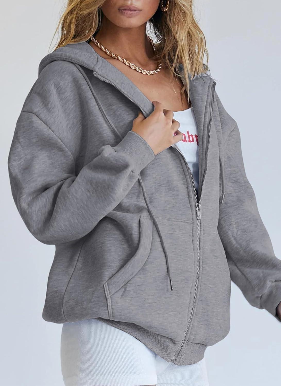 imagePRETTYGARDEN Womens 2026 Zip Up Y2K Hoodies Casual Long Sleeve Sweatshirts Fall Spring Track Jackets with PocketsDark Grey