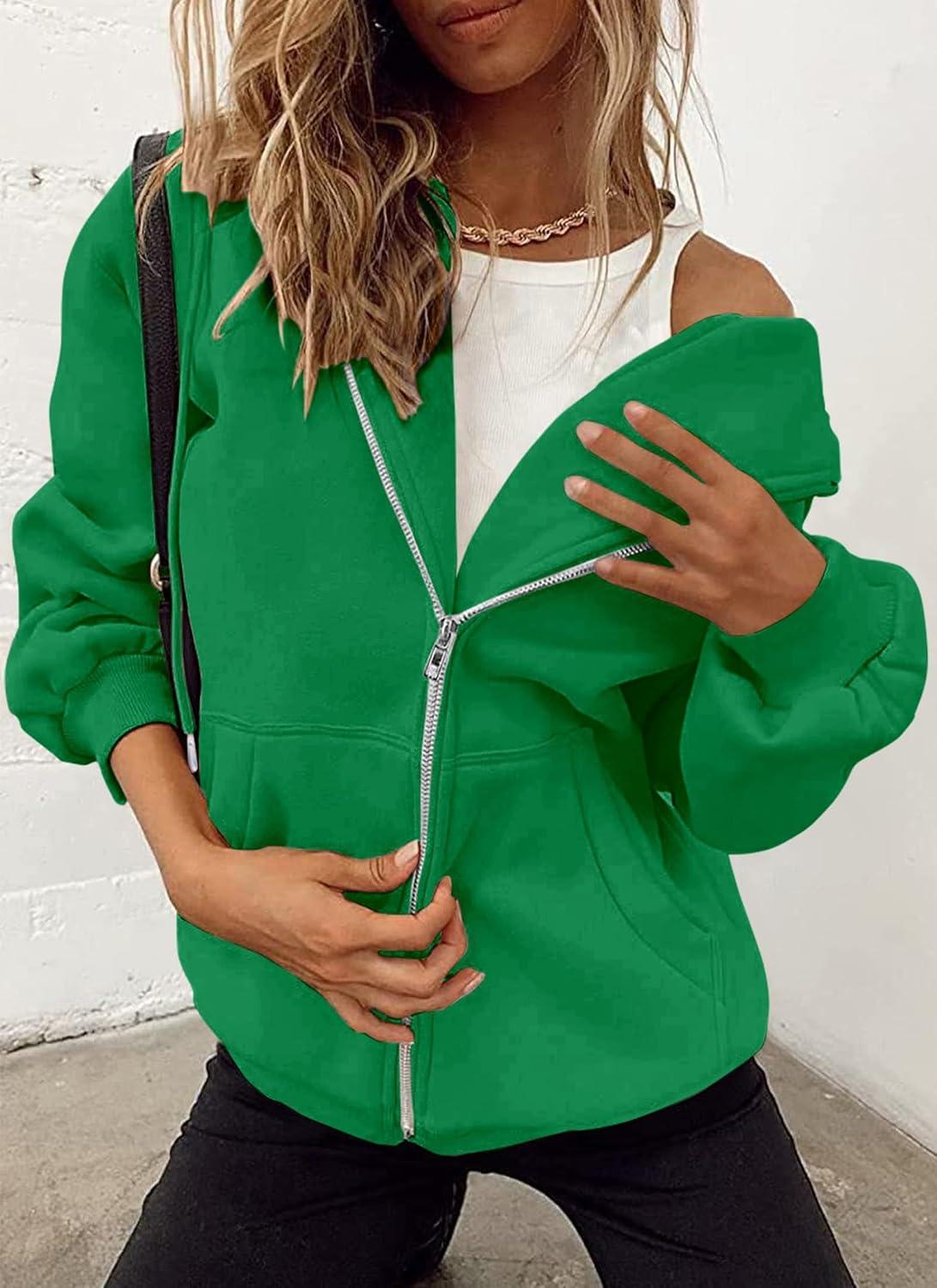 imagePRETTYGARDEN Womens 2026 Zip Up Y2K Hoodies Casual Long Sleeve Sweatshirts Fall Spring Track Jackets with PocketsGreen