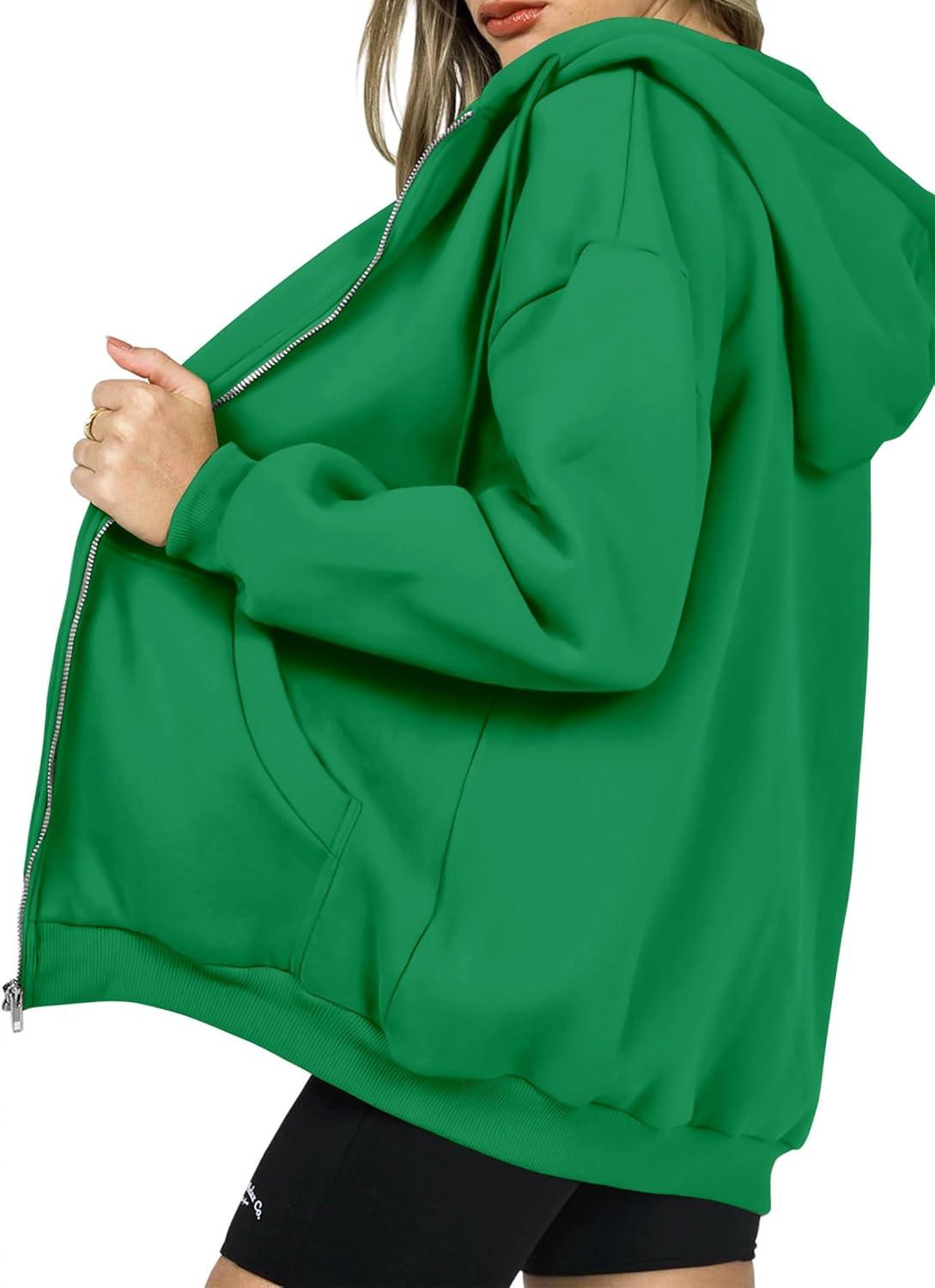 imagePRETTYGARDEN Womens 2026 Zip Up Y2K Hoodies Casual Long Sleeve Sweatshirts Fall Spring Track Jackets with PocketsGreen