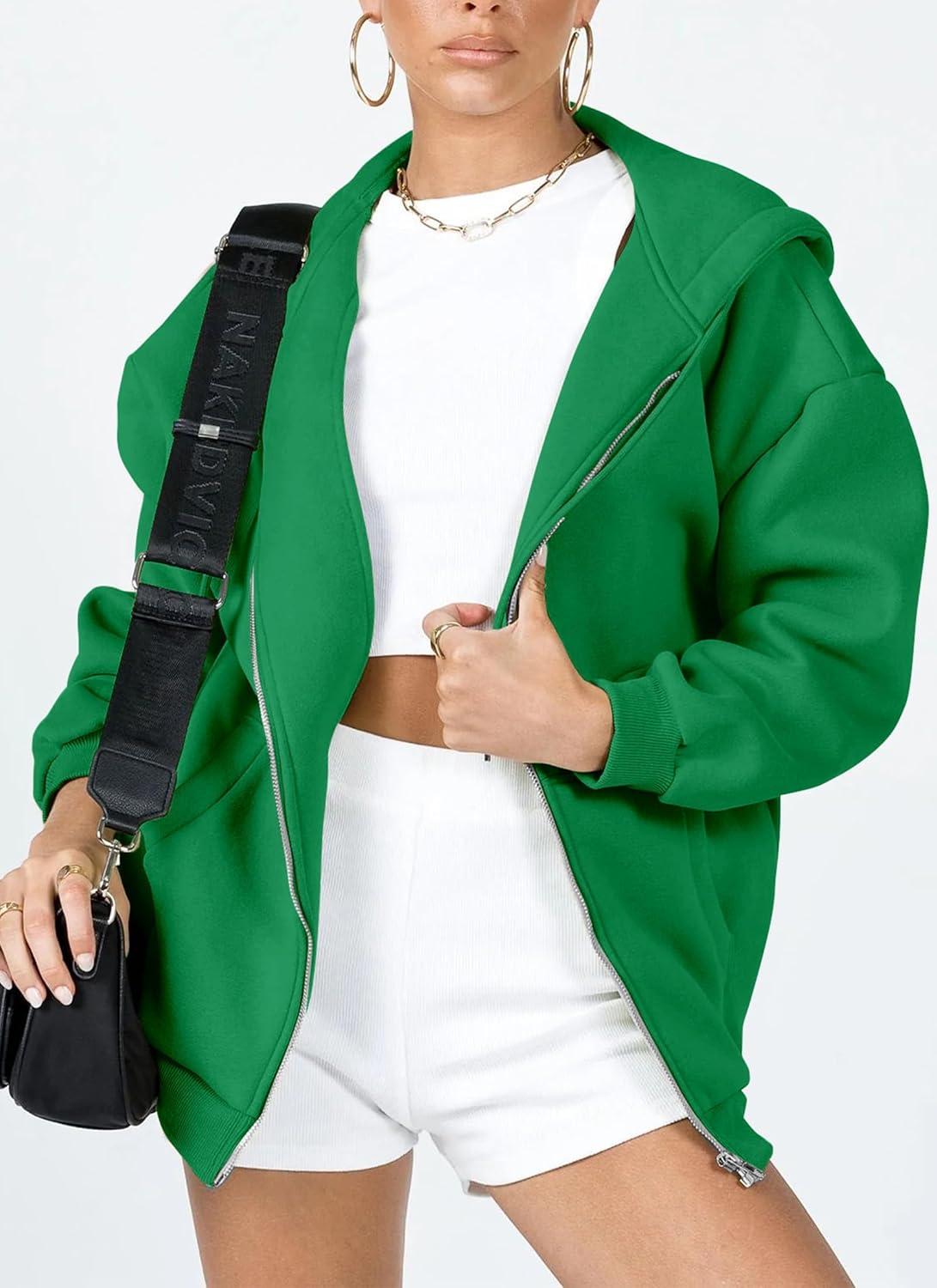 imagePRETTYGARDEN Womens 2026 Zip Up Y2K Hoodies Casual Long Sleeve Sweatshirts Fall Spring Track Jackets with PocketsGreen