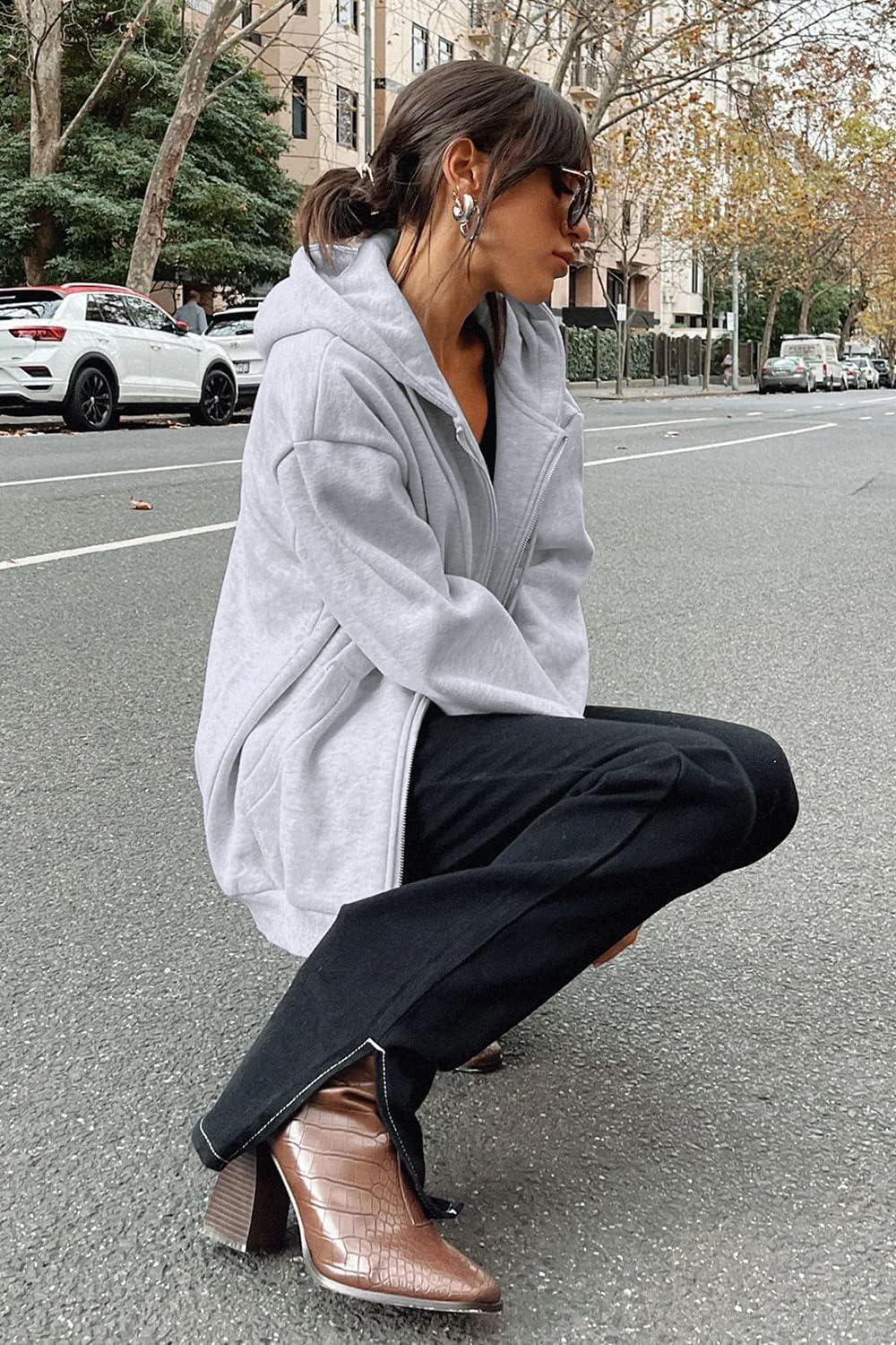 imagePRETTYGARDEN Womens 2026 Zip Up Y2K Hoodies Casual Long Sleeve Sweatshirts Fall Spring Track Jackets with PocketsGrey