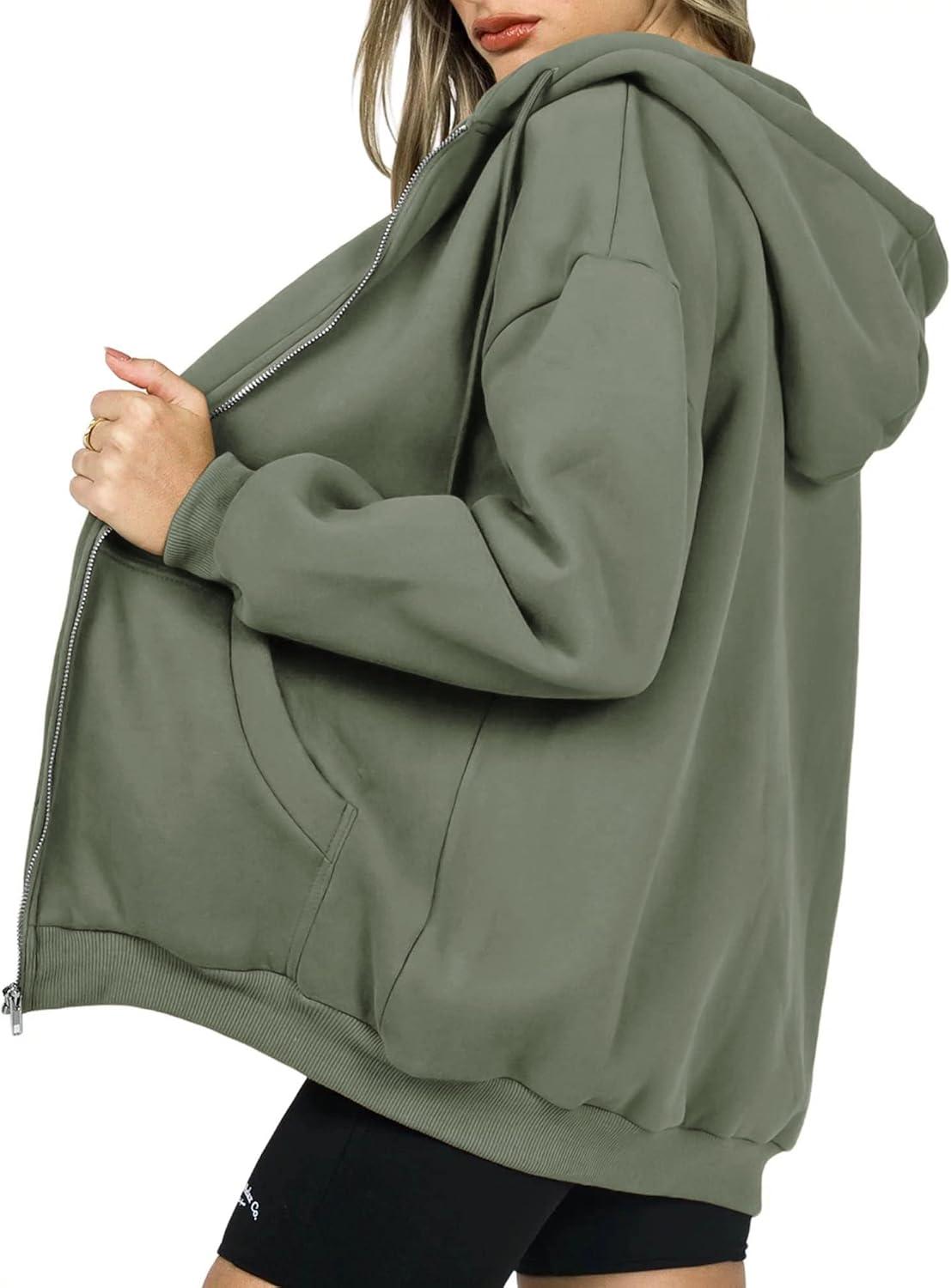 imagePRETTYGARDEN Womens 2026 Zip Up Y2K Hoodies Casual Long Sleeve Sweatshirts Fall Spring Track Jackets with PocketsGrey Green