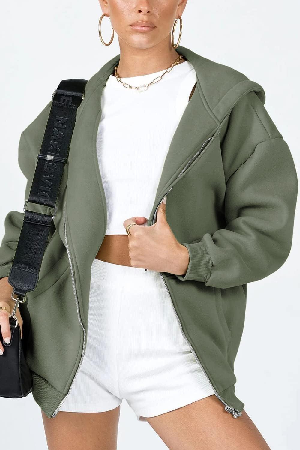 imagePRETTYGARDEN Womens 2026 Zip Up Y2K Hoodies Casual Long Sleeve Sweatshirts Fall Spring Track Jackets with PocketsGrey Green