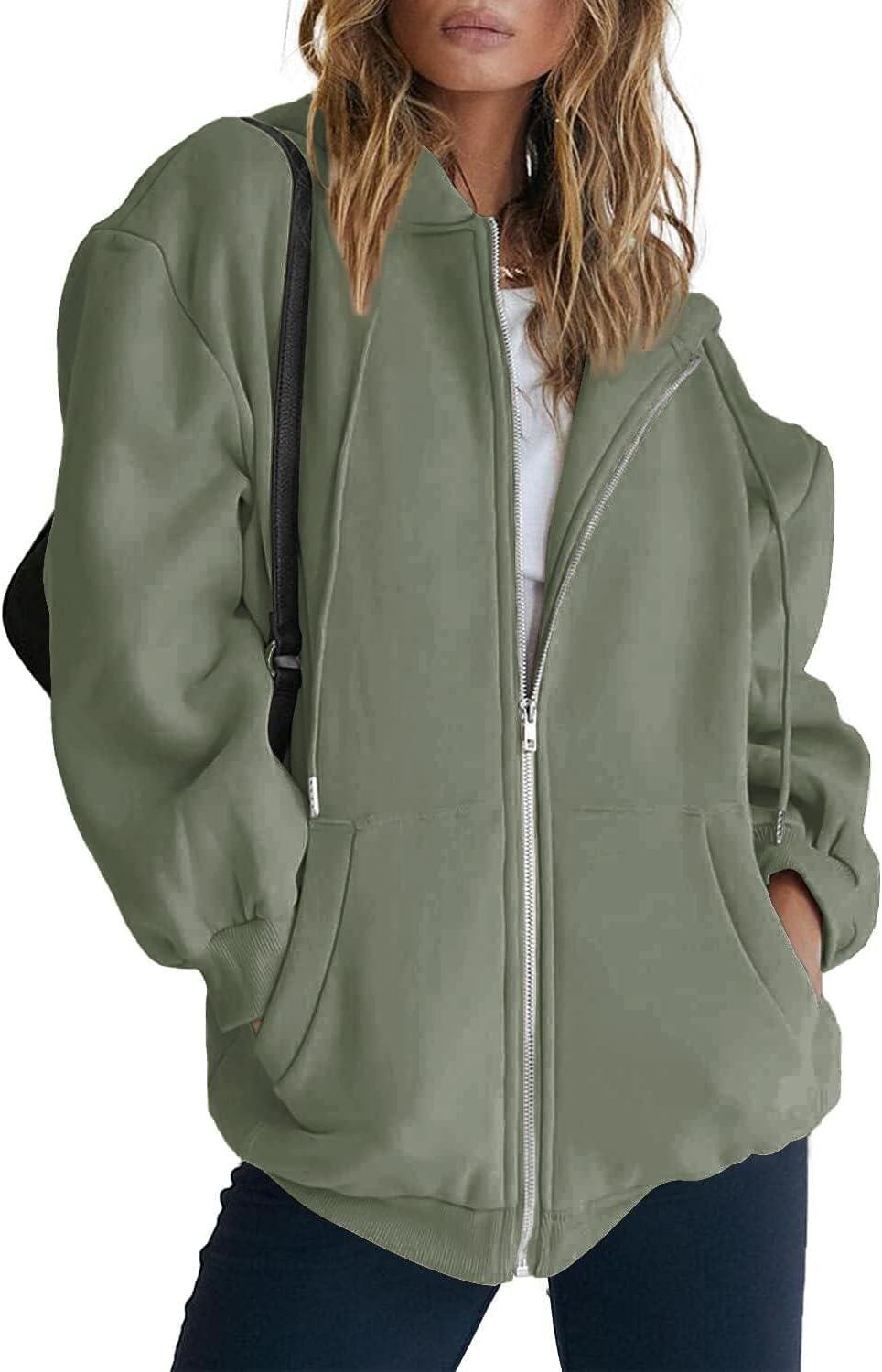 imagePRETTYGARDEN Womens 2026 Zip Up Y2K Hoodies Casual Long Sleeve Sweatshirts Fall Spring Track Jackets with PocketsGrey Green
