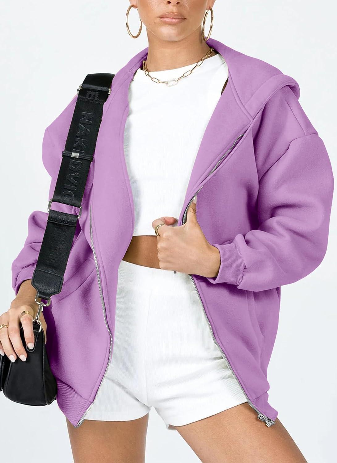 imagePRETTYGARDEN Womens 2026 Zip Up Y2K Hoodies Casual Long Sleeve Sweatshirts Fall Spring Track Jackets with PocketsLight Purple