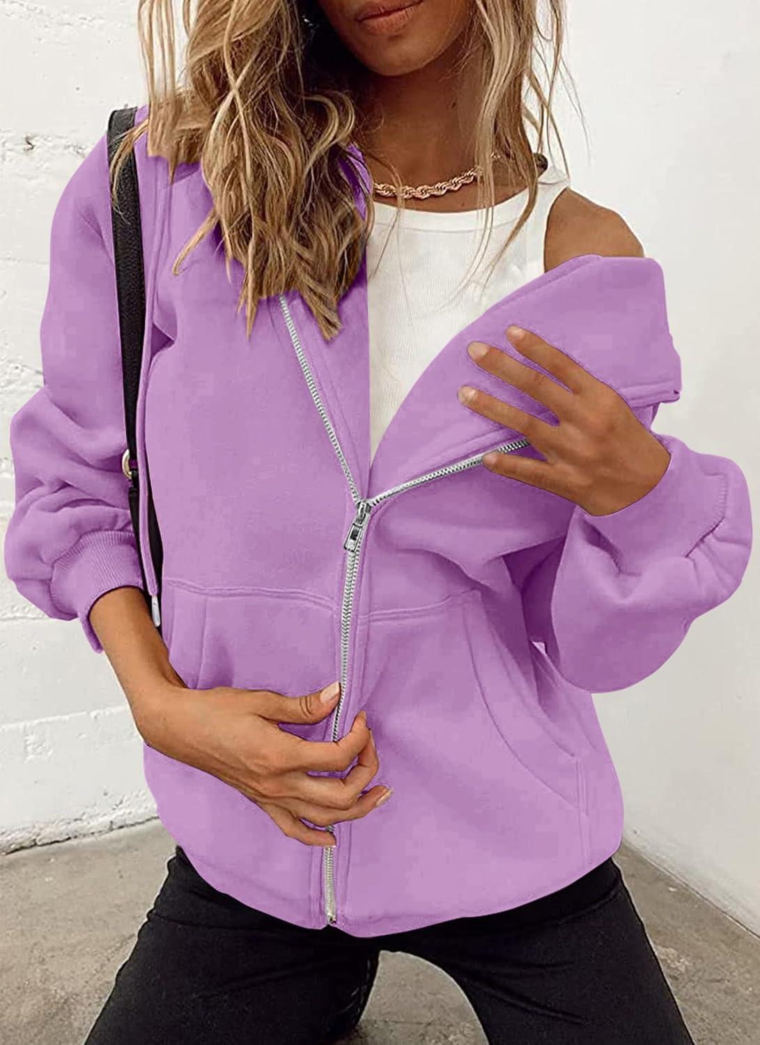 imagePRETTYGARDEN Womens 2026 Zip Up Y2K Hoodies Casual Long Sleeve Sweatshirts Fall Spring Track Jackets with PocketsLight Purple