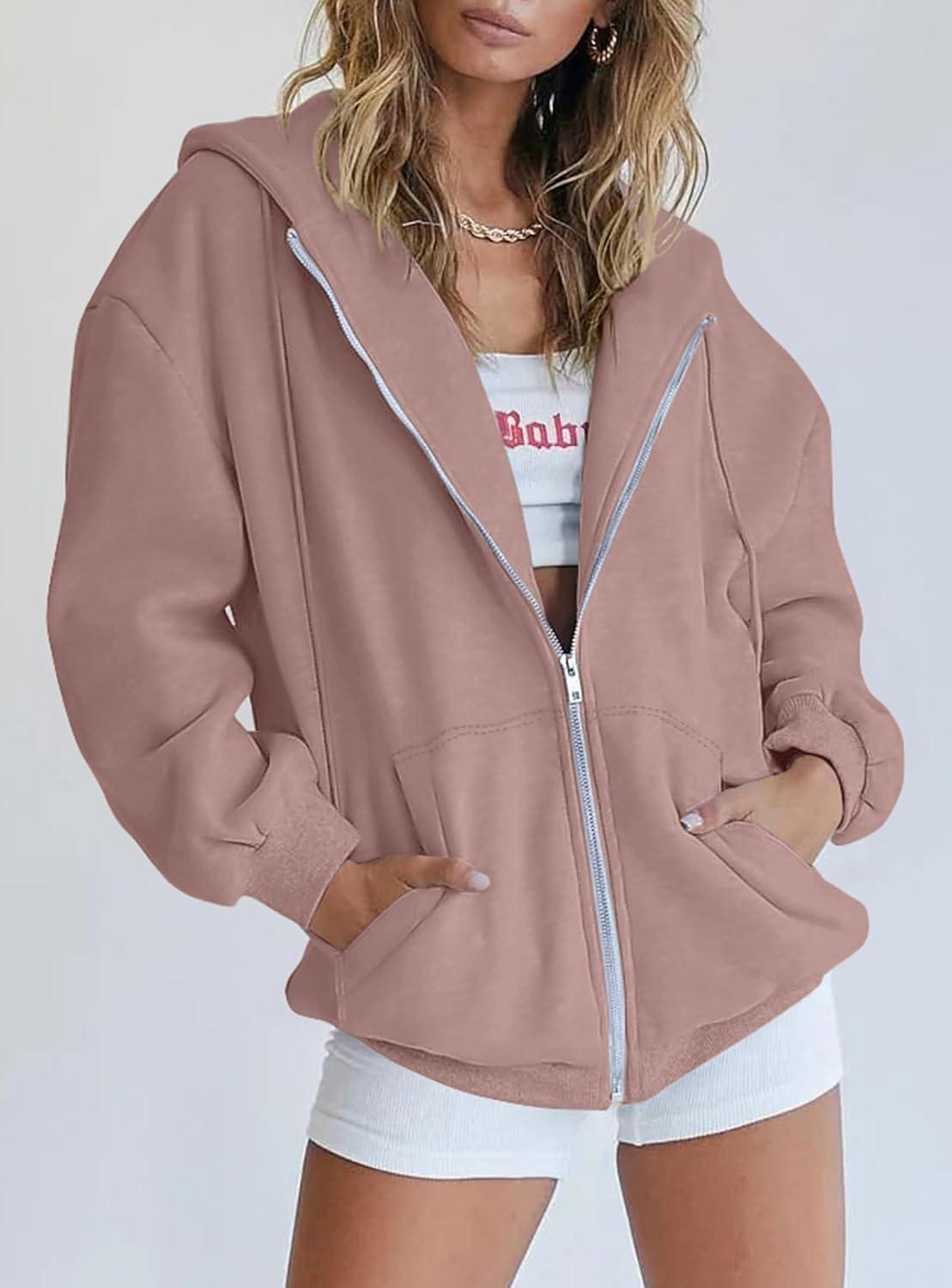 imagePRETTYGARDEN Womens 2026 Zip Up Y2K Hoodies Casual Long Sleeve Sweatshirts Fall Spring Track Jackets with PocketsNutmeg