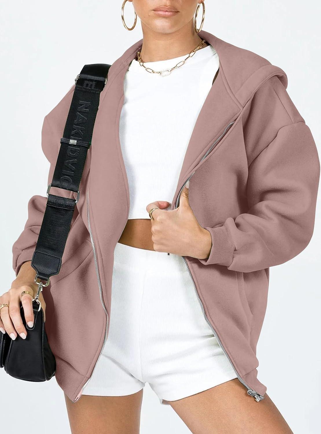 imagePRETTYGARDEN Womens 2026 Zip Up Y2K Hoodies Casual Long Sleeve Sweatshirts Fall Spring Track Jackets with PocketsNutmeg