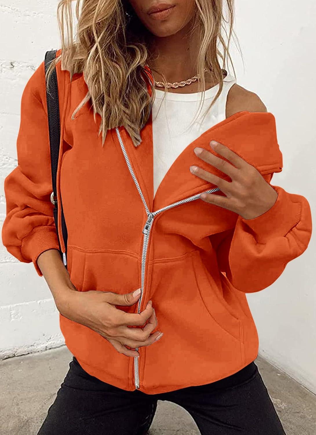 imagePRETTYGARDEN Womens 2026 Zip Up Y2K Hoodies Casual Long Sleeve Sweatshirts Fall Spring Track Jackets with PocketsOrange