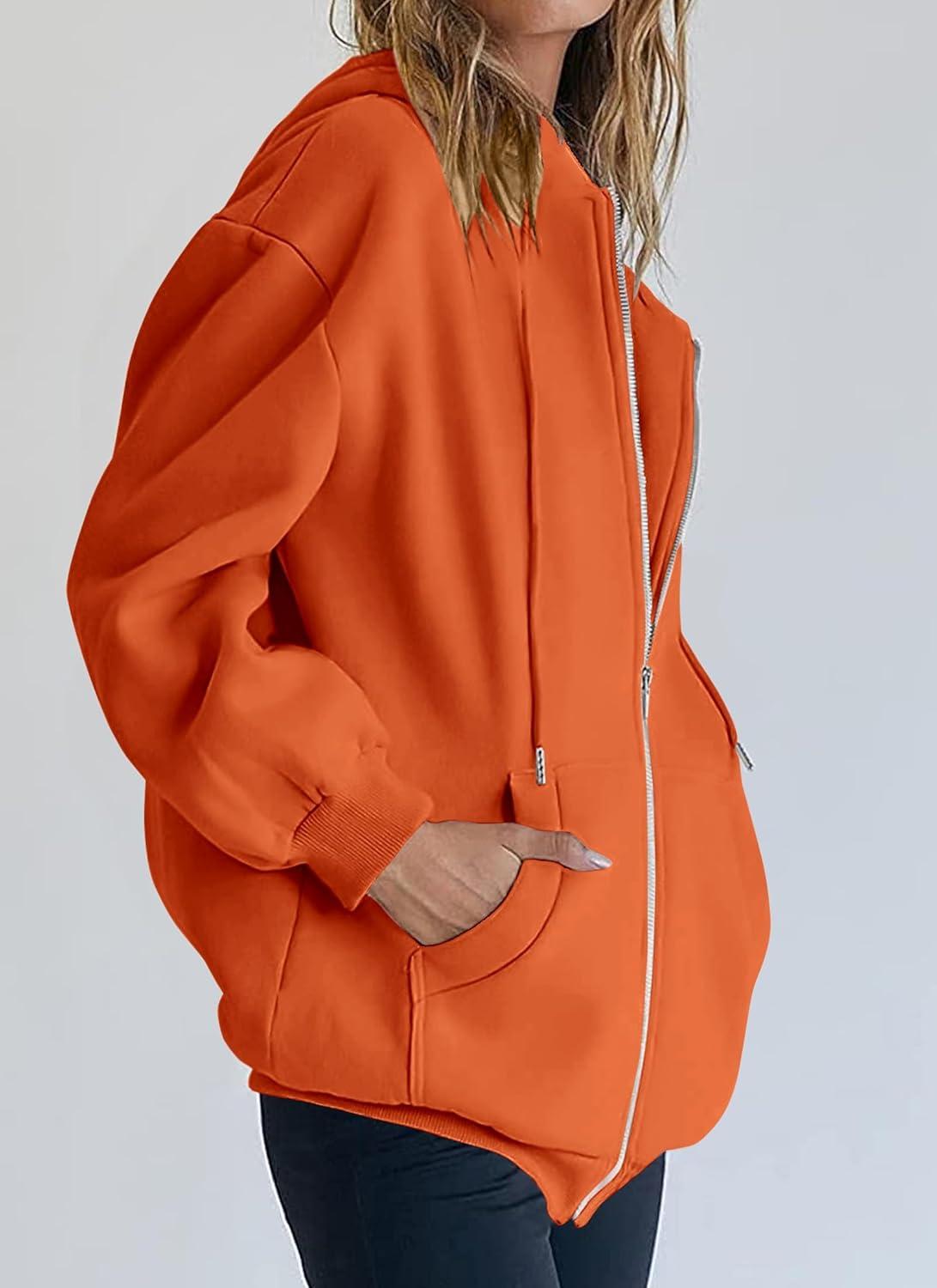 imagePRETTYGARDEN Womens 2026 Zip Up Y2K Hoodies Casual Long Sleeve Sweatshirts Fall Spring Track Jackets with PocketsOrange