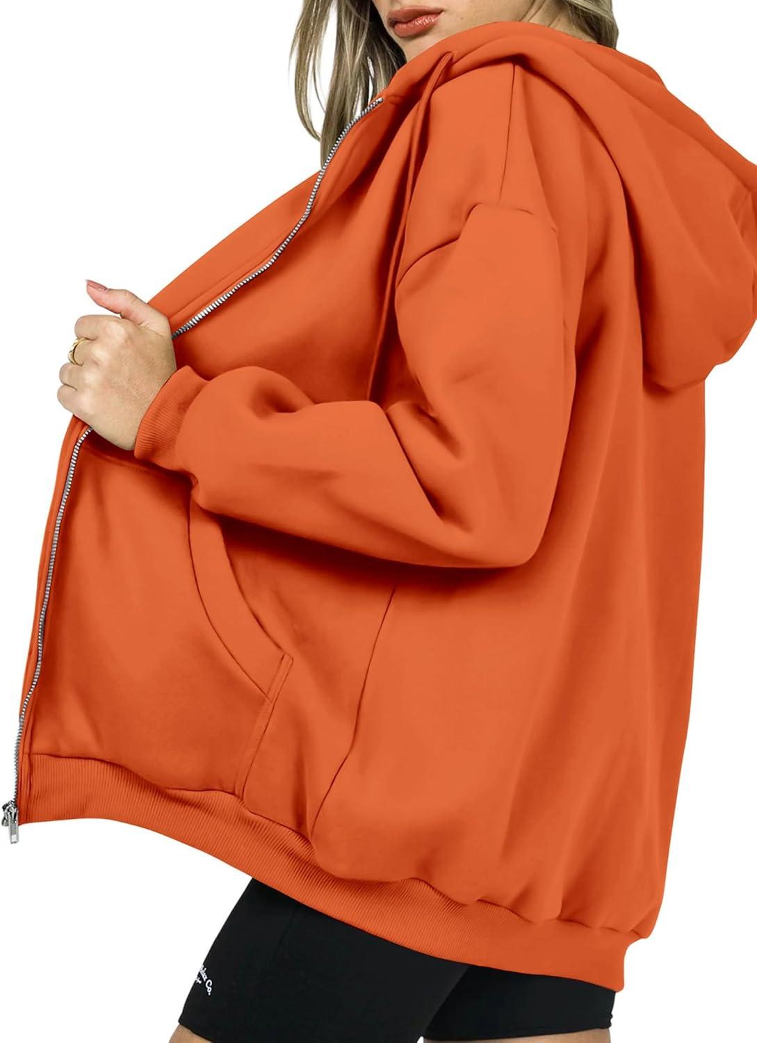 imagePRETTYGARDEN Womens 2026 Zip Up Y2K Hoodies Casual Long Sleeve Sweatshirts Fall Spring Track Jackets with PocketsOrange