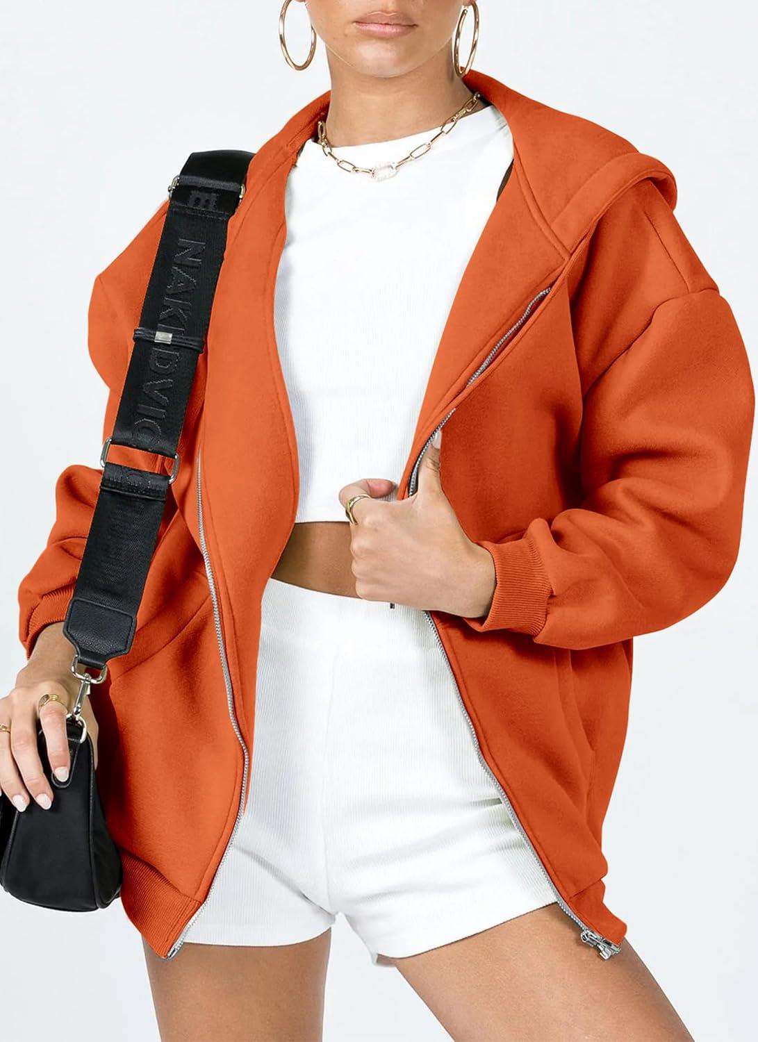imagePRETTYGARDEN Womens 2026 Zip Up Y2K Hoodies Casual Long Sleeve Sweatshirts Fall Spring Track Jackets with PocketsOrange