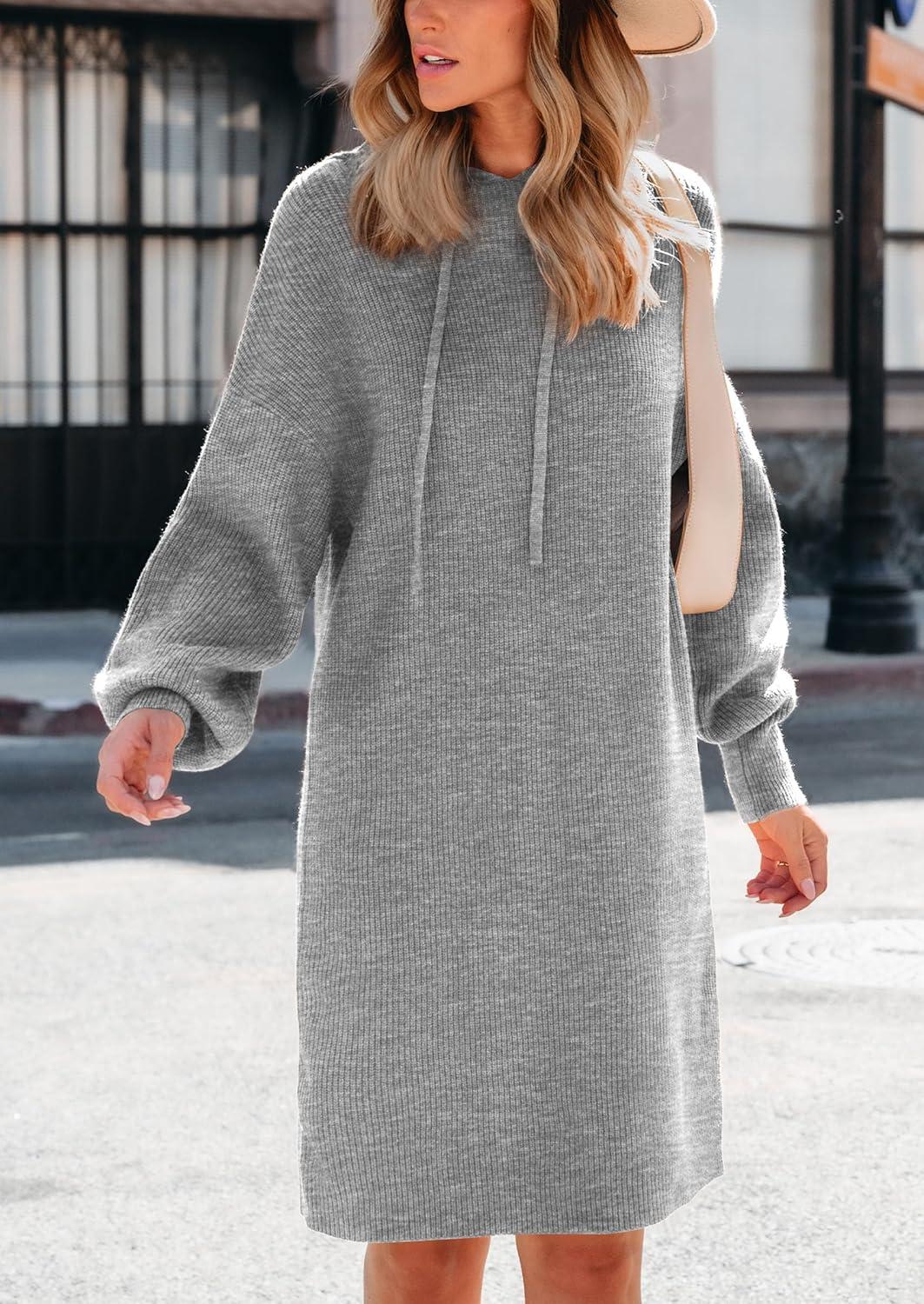 imagePRETTYGARDEN Womens Fall Sweater Dress Casual Long Sleeve Chunky Knit Pullover Oversized Hoodie Tunic Sweaters Winter ClothesGrey