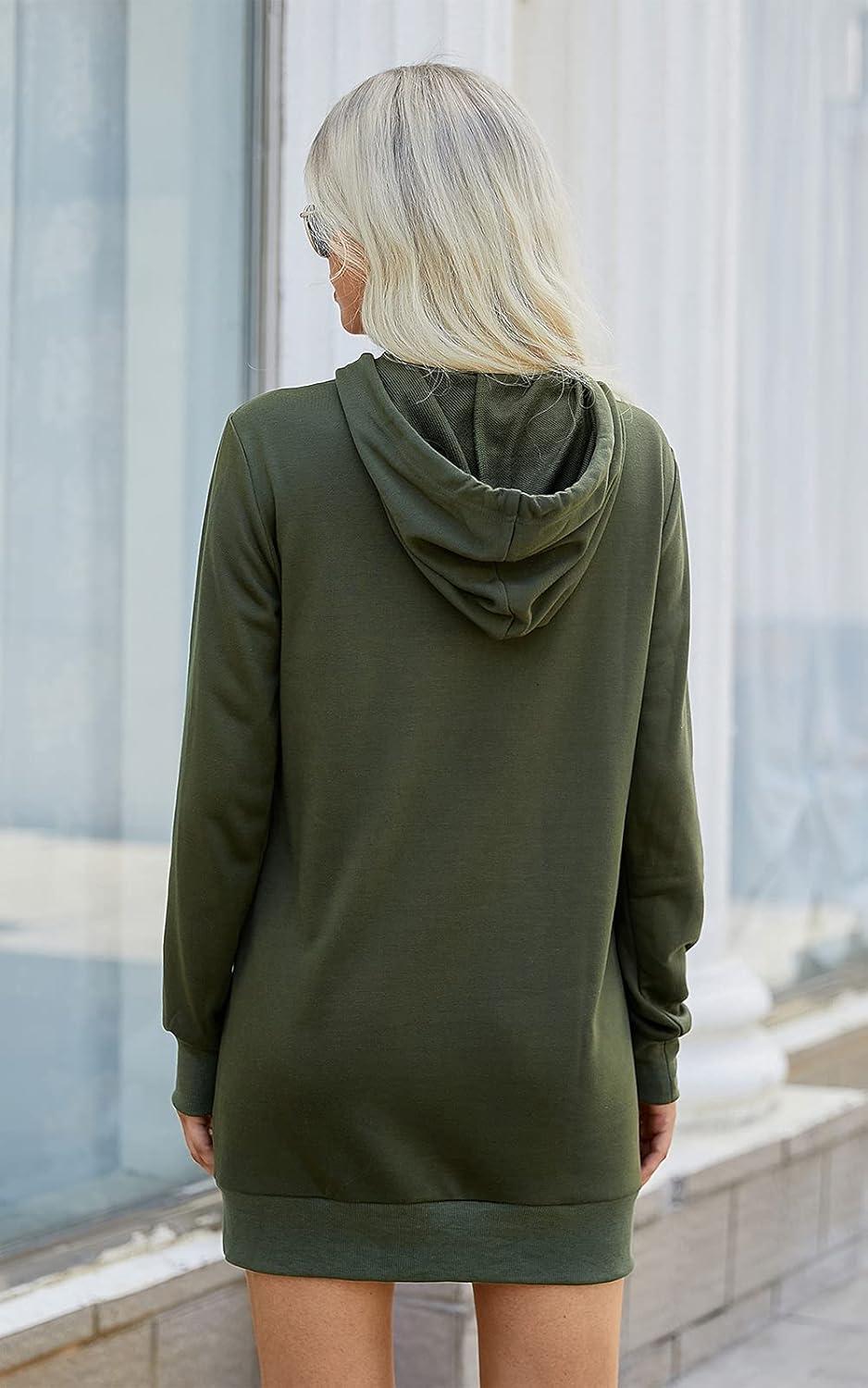imagePRETTYGARDEN Womens Hooded Sweatshirt Fall Fashion Drawstring Lightweight Long Sleeve Pullover Hoodie DressArmy Green
