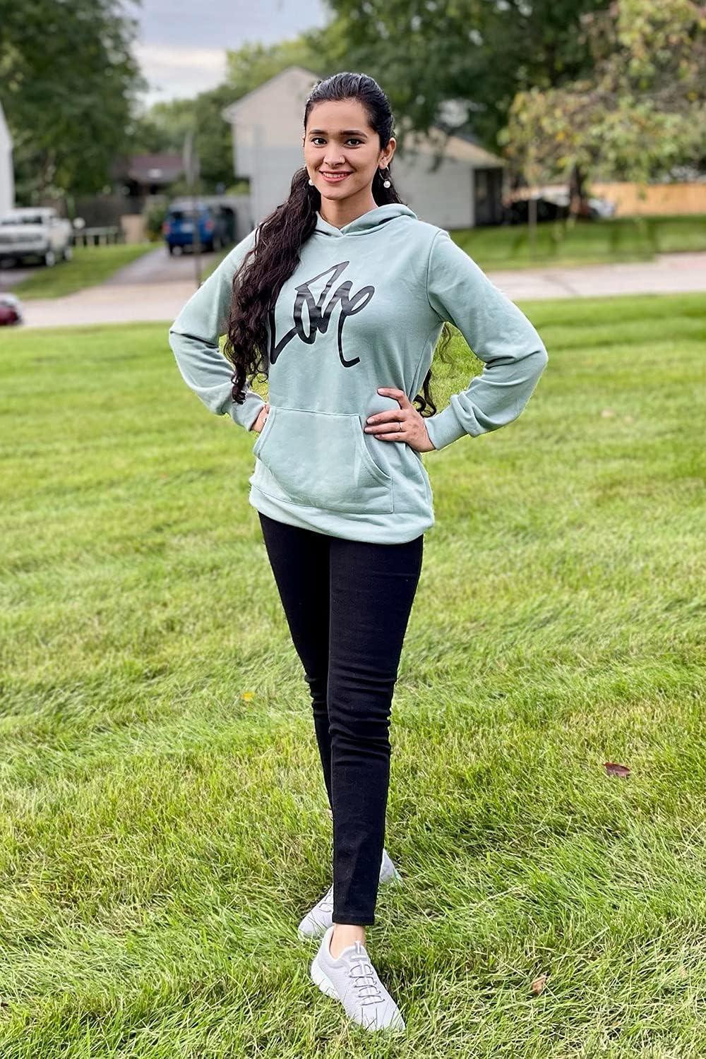 imagePRETTYGARDEN Womens Hooded Sweatshirt Fall Fashion Drawstring Lightweight Long Sleeve Pullover Hoodie DressGrey Green