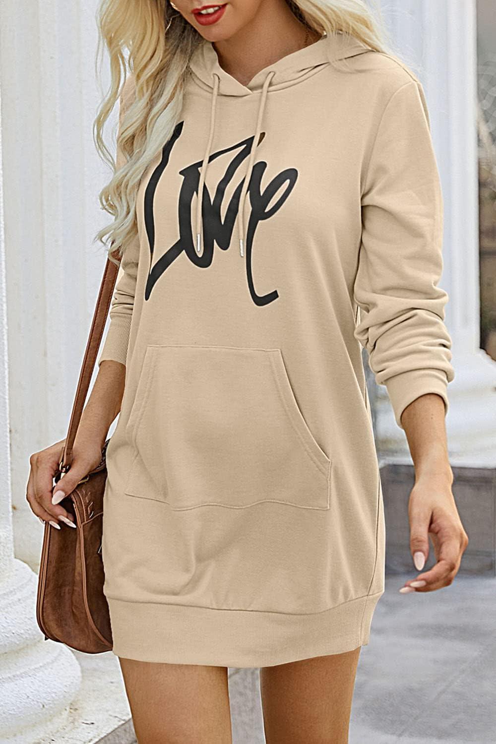 imagePRETTYGARDEN Womens Hooded Sweatshirt Fall Fashion Drawstring Lightweight Long Sleeve Pullover Hoodie DressLight Apricot