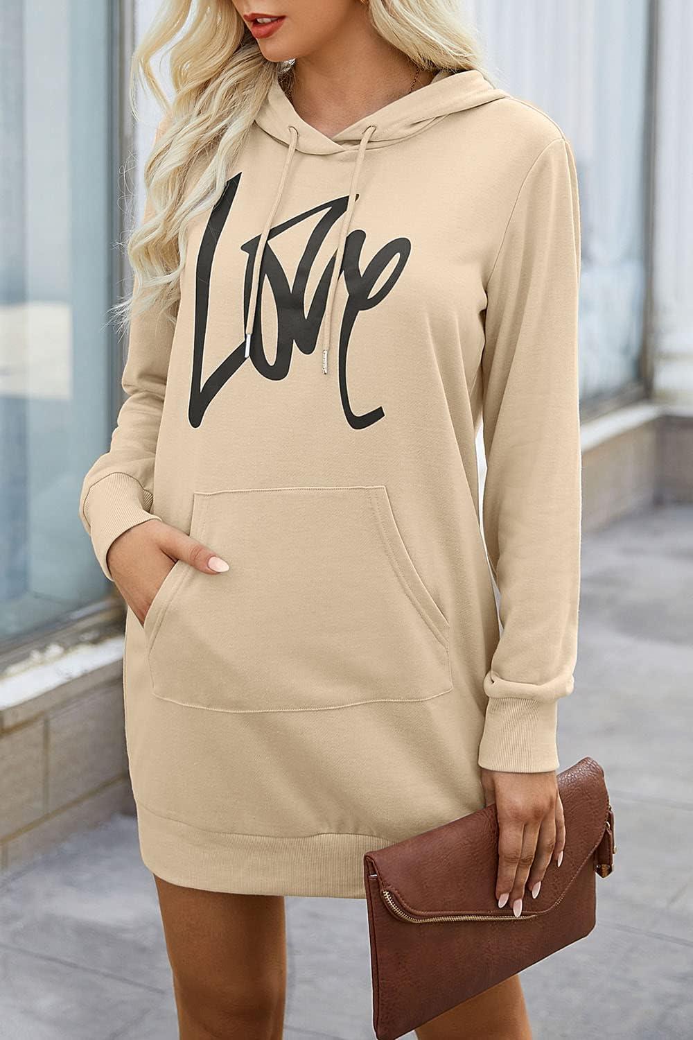 imagePRETTYGARDEN Womens Hooded Sweatshirt Fall Fashion Drawstring Lightweight Long Sleeve Pullover Hoodie DressLight Apricot