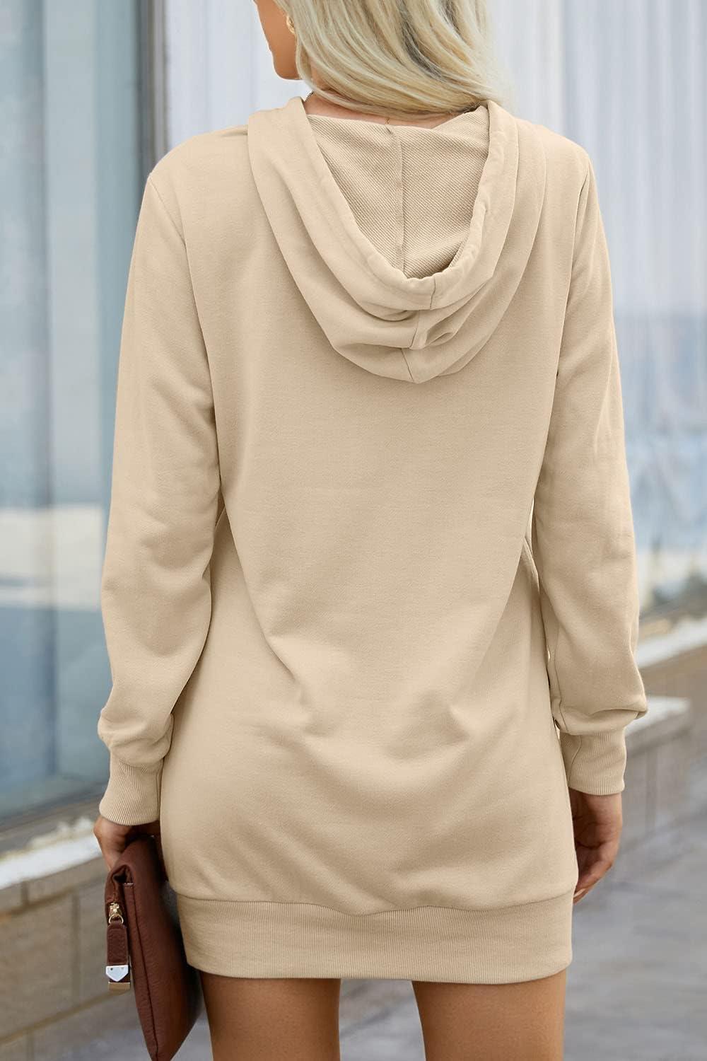 imagePRETTYGARDEN Womens Hooded Sweatshirt Fall Fashion Drawstring Lightweight Long Sleeve Pullover Hoodie DressLight Apricot