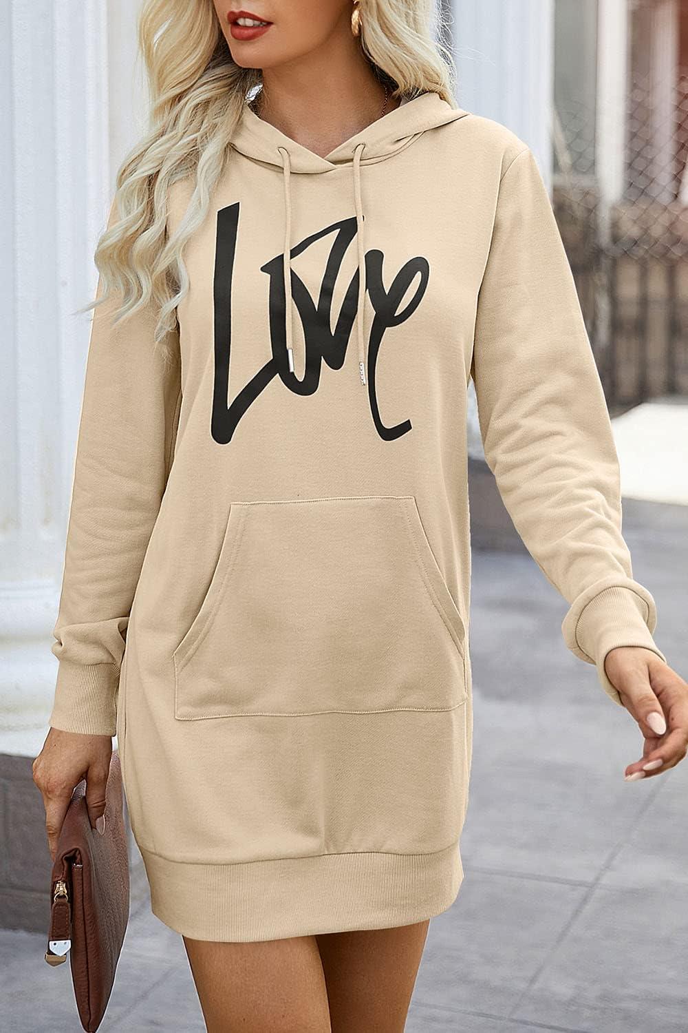 imagePRETTYGARDEN Womens Hooded Sweatshirt Fall Fashion Drawstring Lightweight Long Sleeve Pullover Hoodie DressLight Apricot